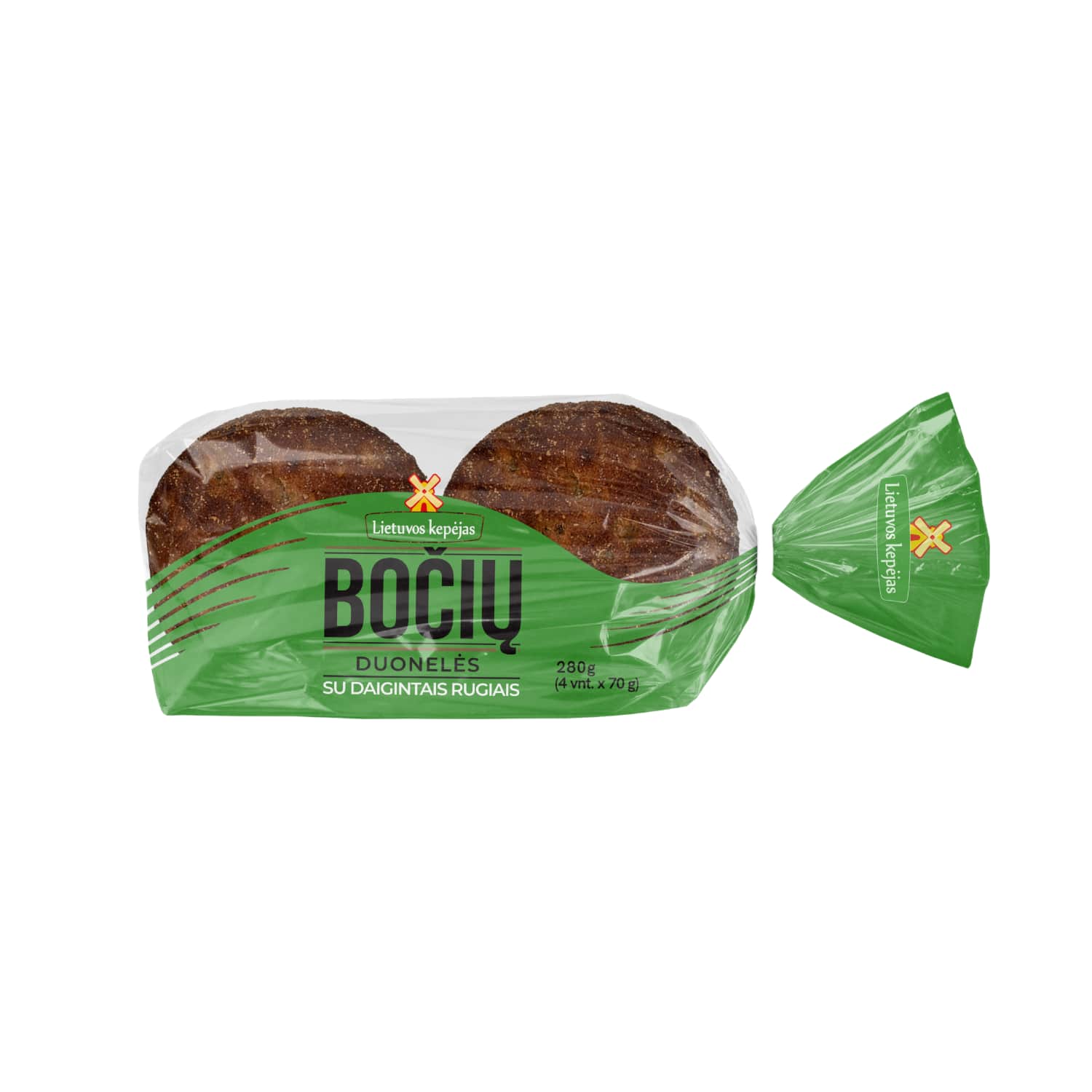 BOČIŲ duonelės su daig. rugių grūdais, 280 g