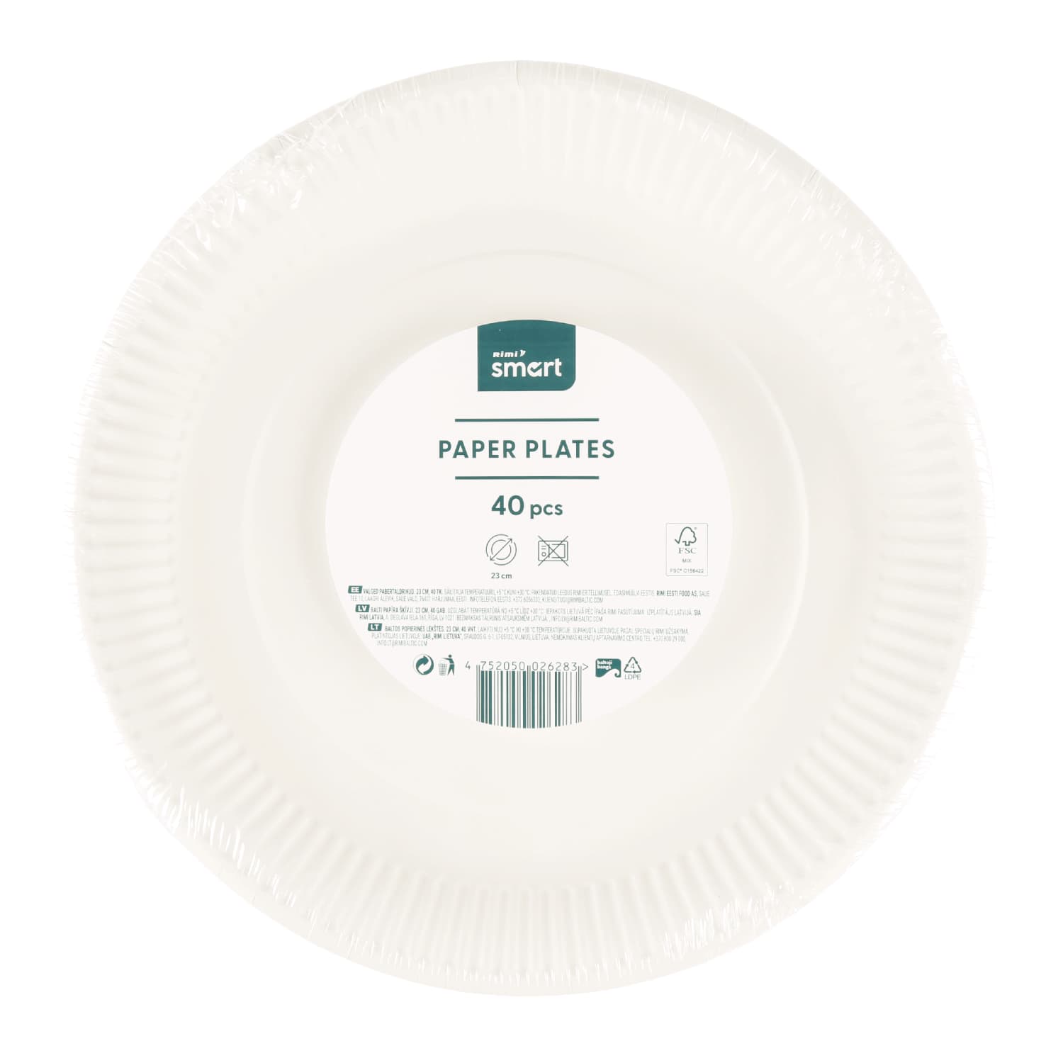 Papīra šķīvji Rimi Smart d23cm, 40 gab