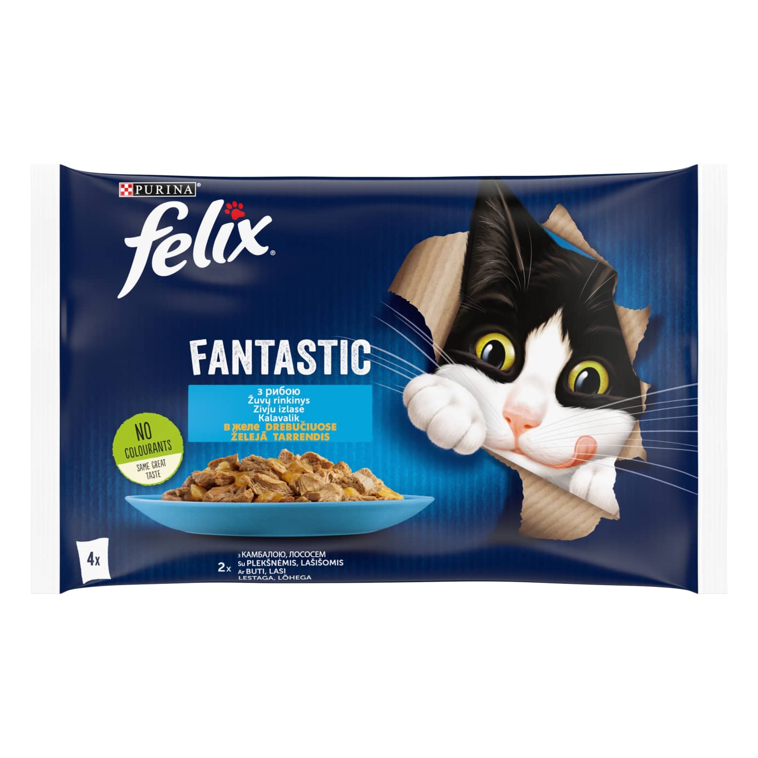Kačių ėdalo rinkinys FELIX su lašiša, 4x85 g