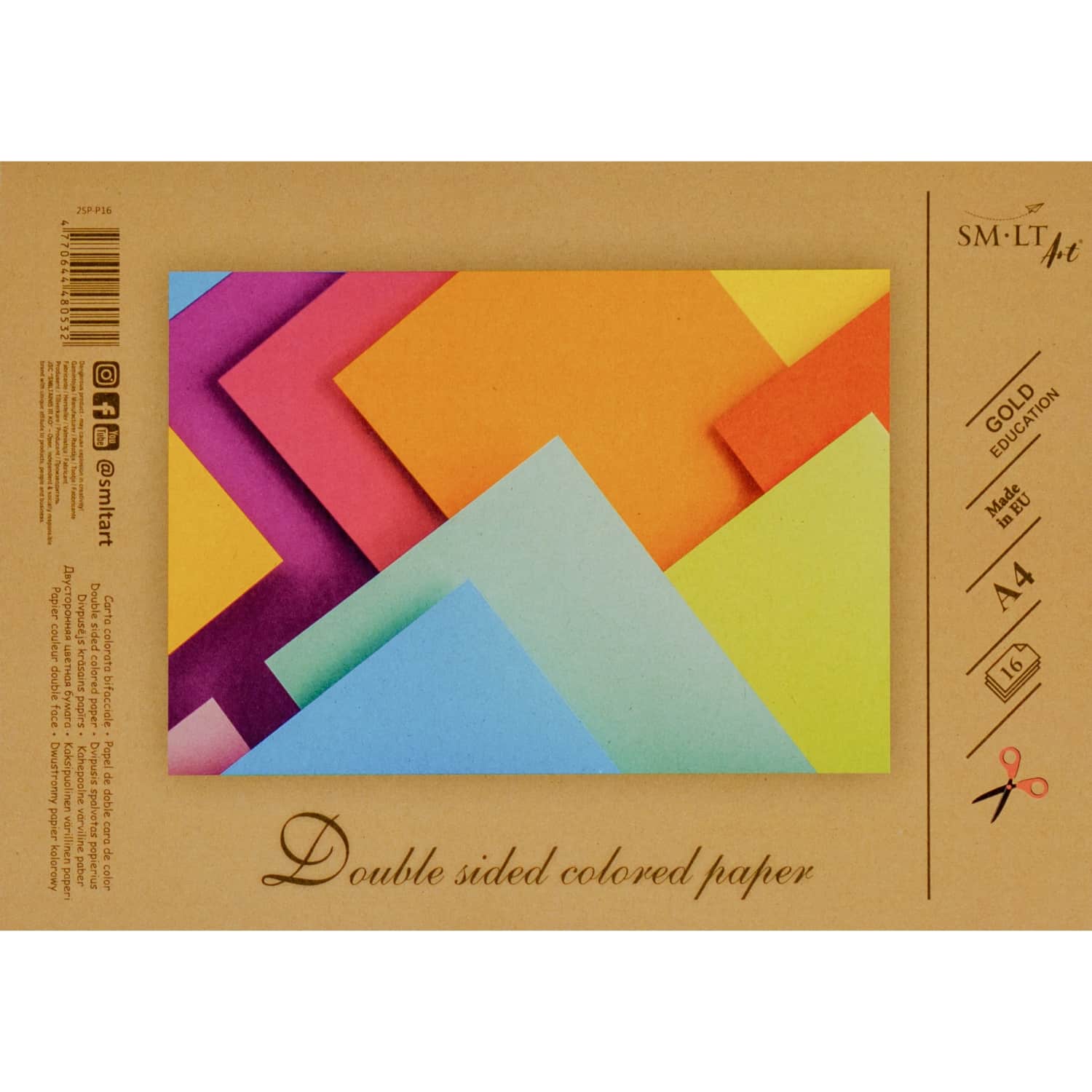 Divpusējs krāsains papīrs A4 16 loksnes