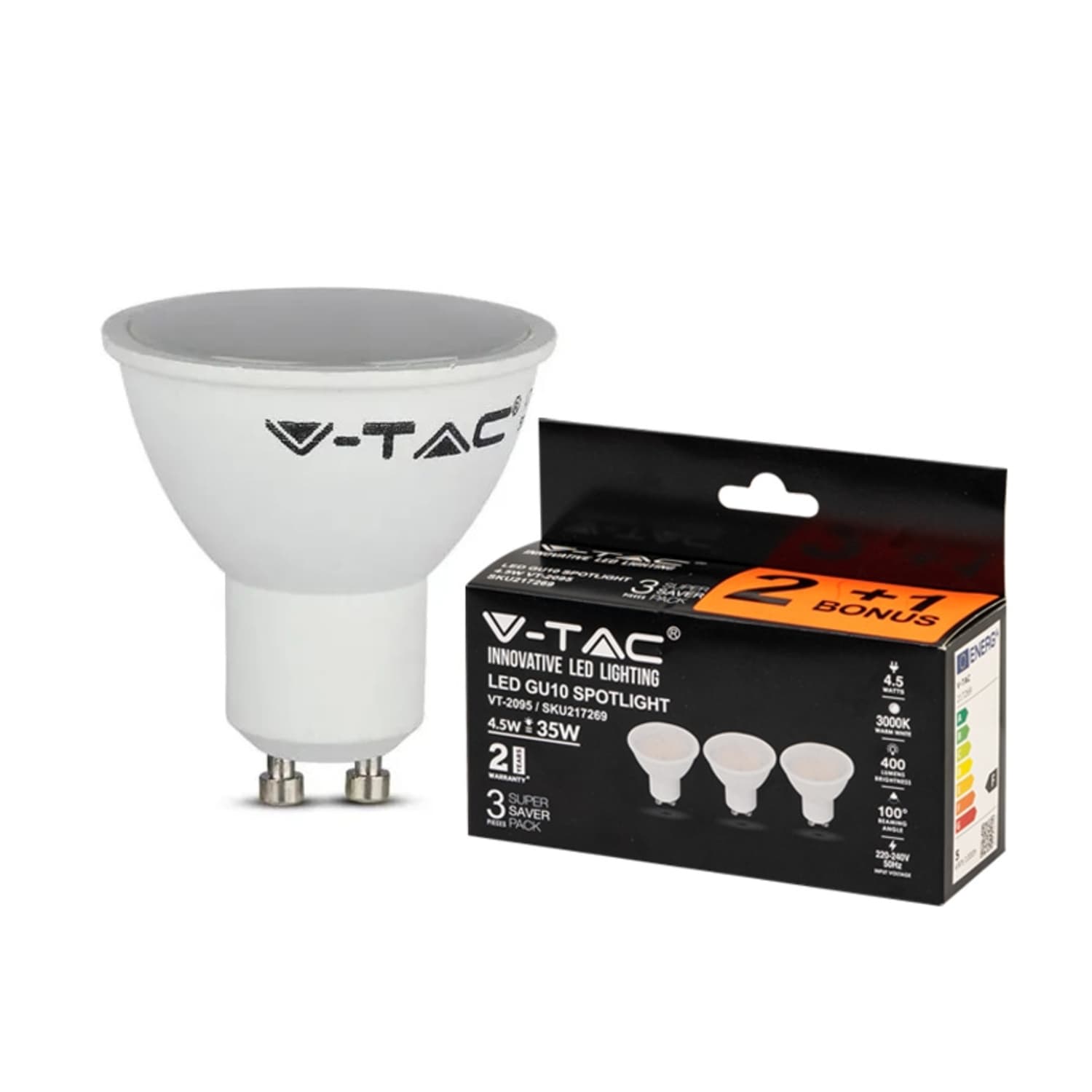 LED pirn*2+1 gu10 400lm/110°Vtac 2095