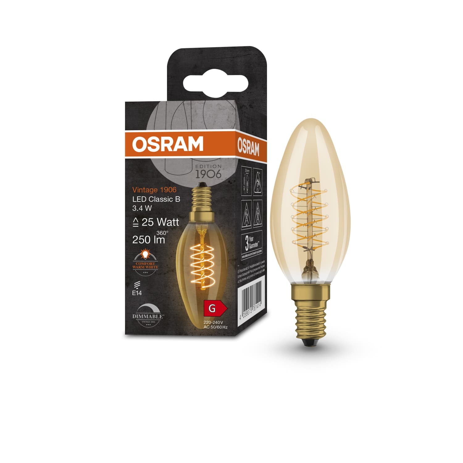 Led lempa OSRAM, clb25 3,4w 822k e14