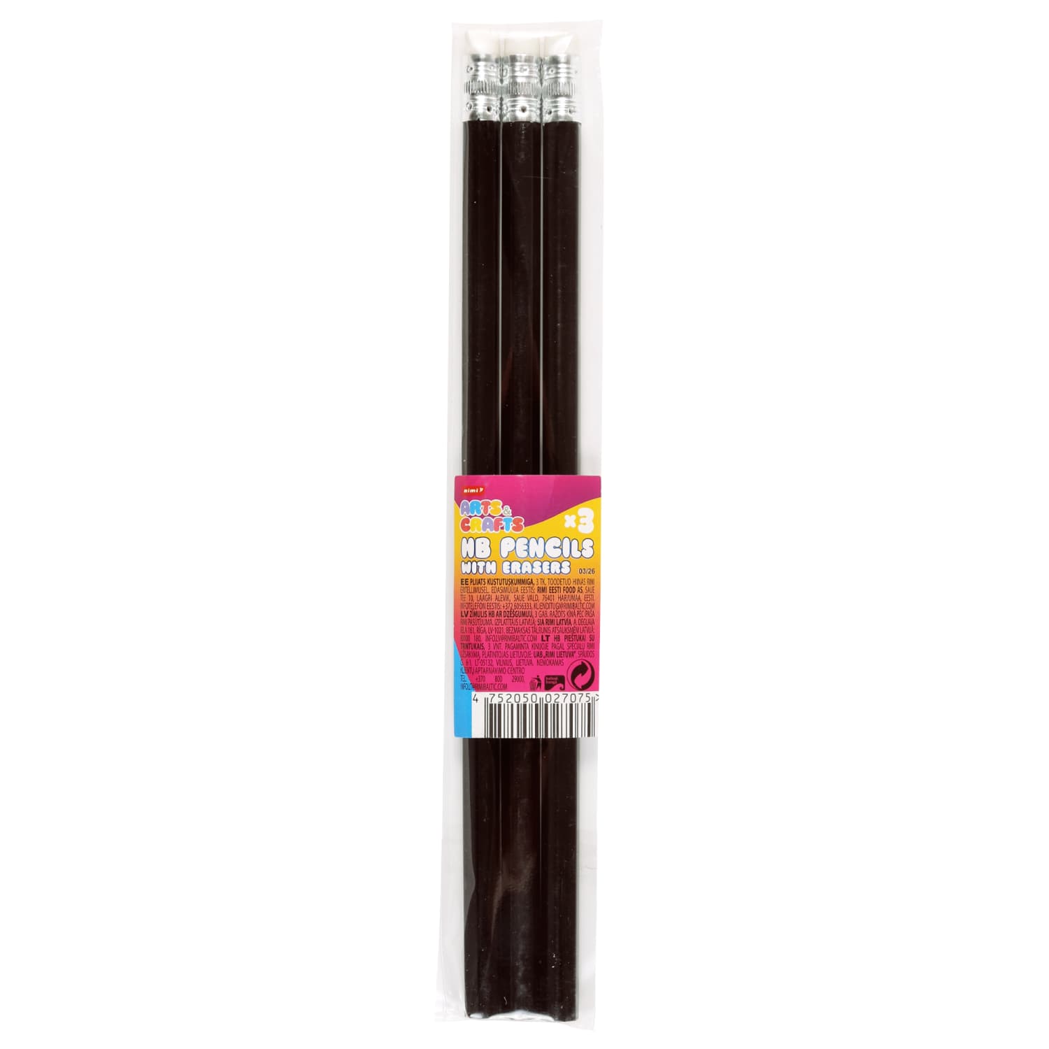 HB zīmuļi Rimi Arts&Crafts 3gb ar dzēšgumijām