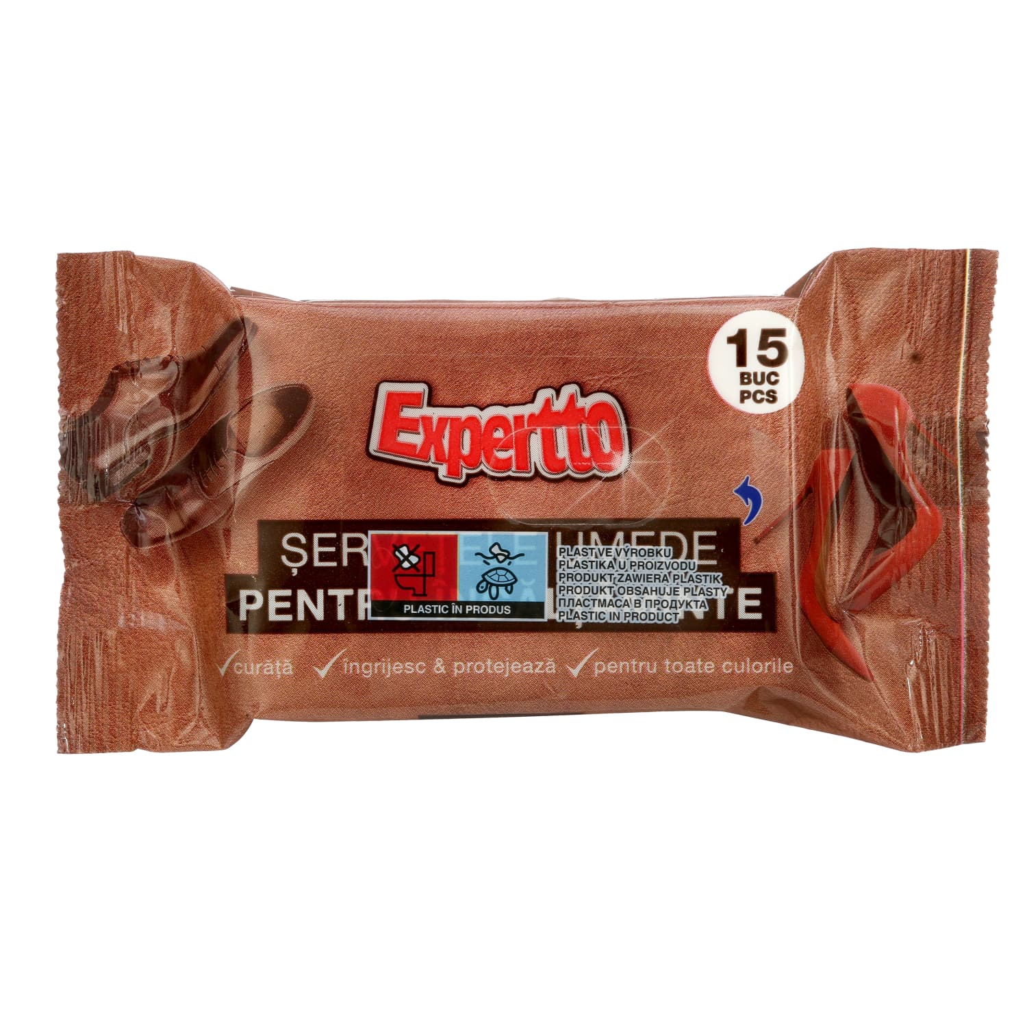 Drėgnos servetėlės avalynei EXPERTTO, 15 vnt.