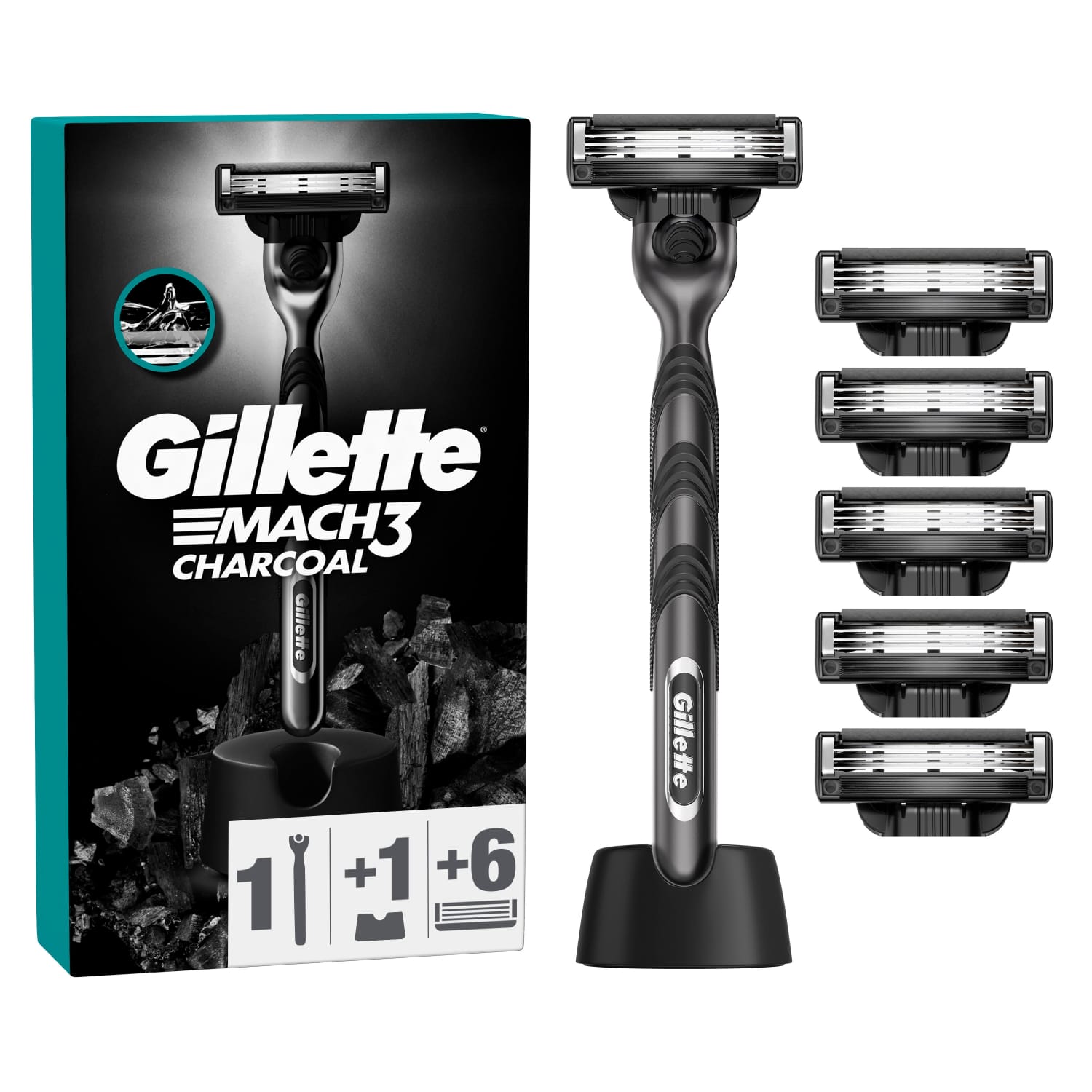Skustuvas GILLETTE MACH3 CHARCOAL, 6 galvutės