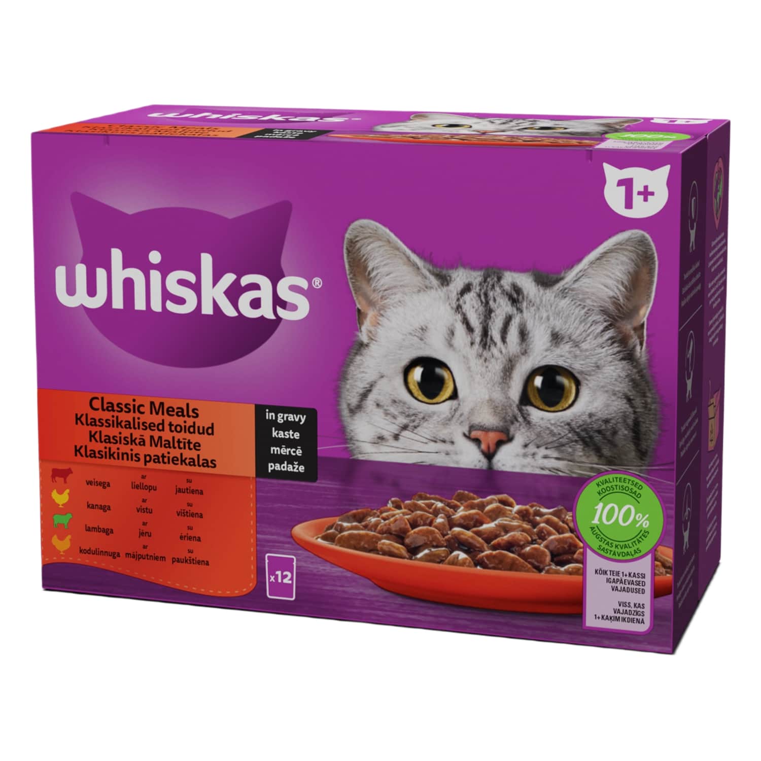 Kaķu barība Whiskas Klasiskā izl. 1g+ 12x85g