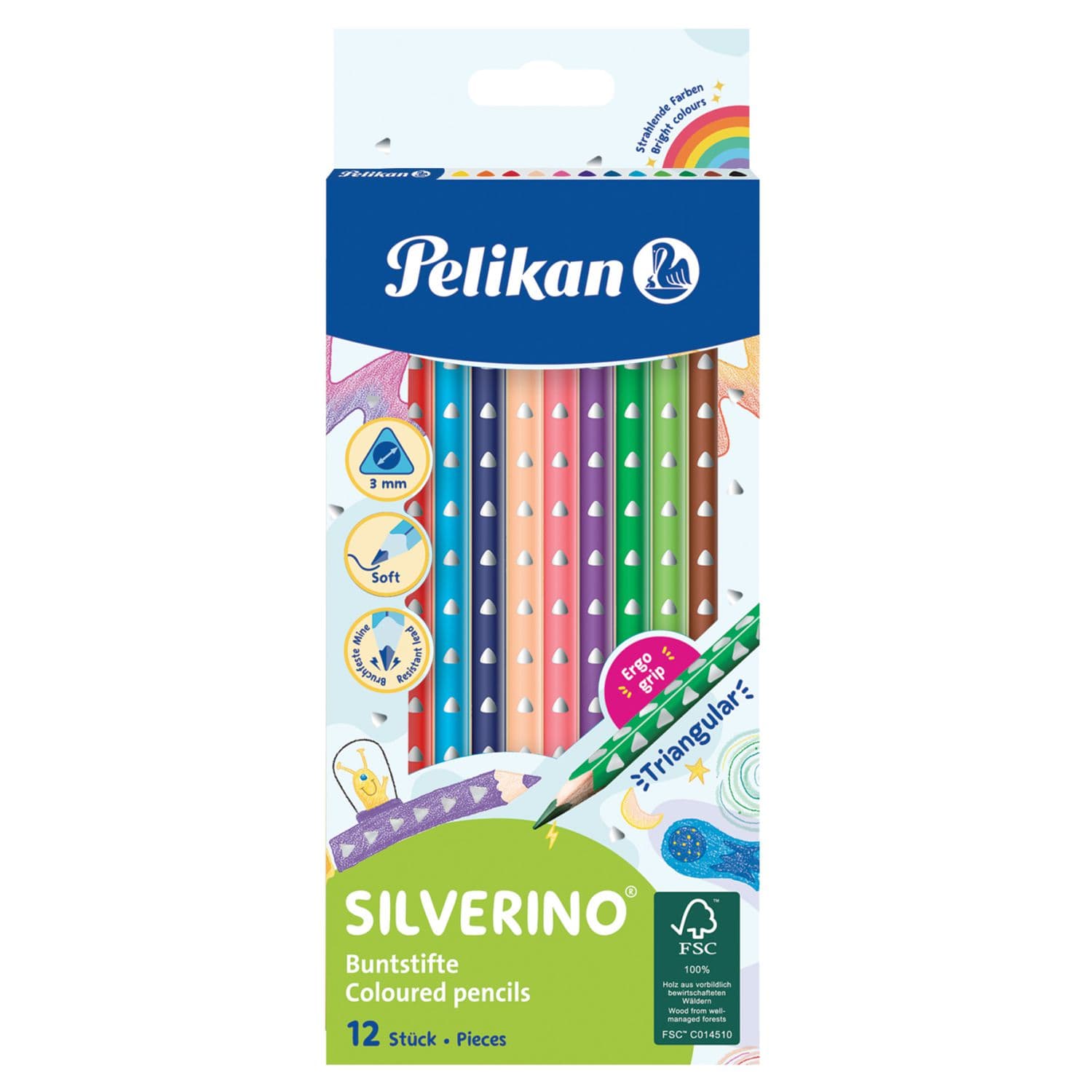 Sp. pieštukai PELIKAN SILVERINO SOFT, 12 sp.