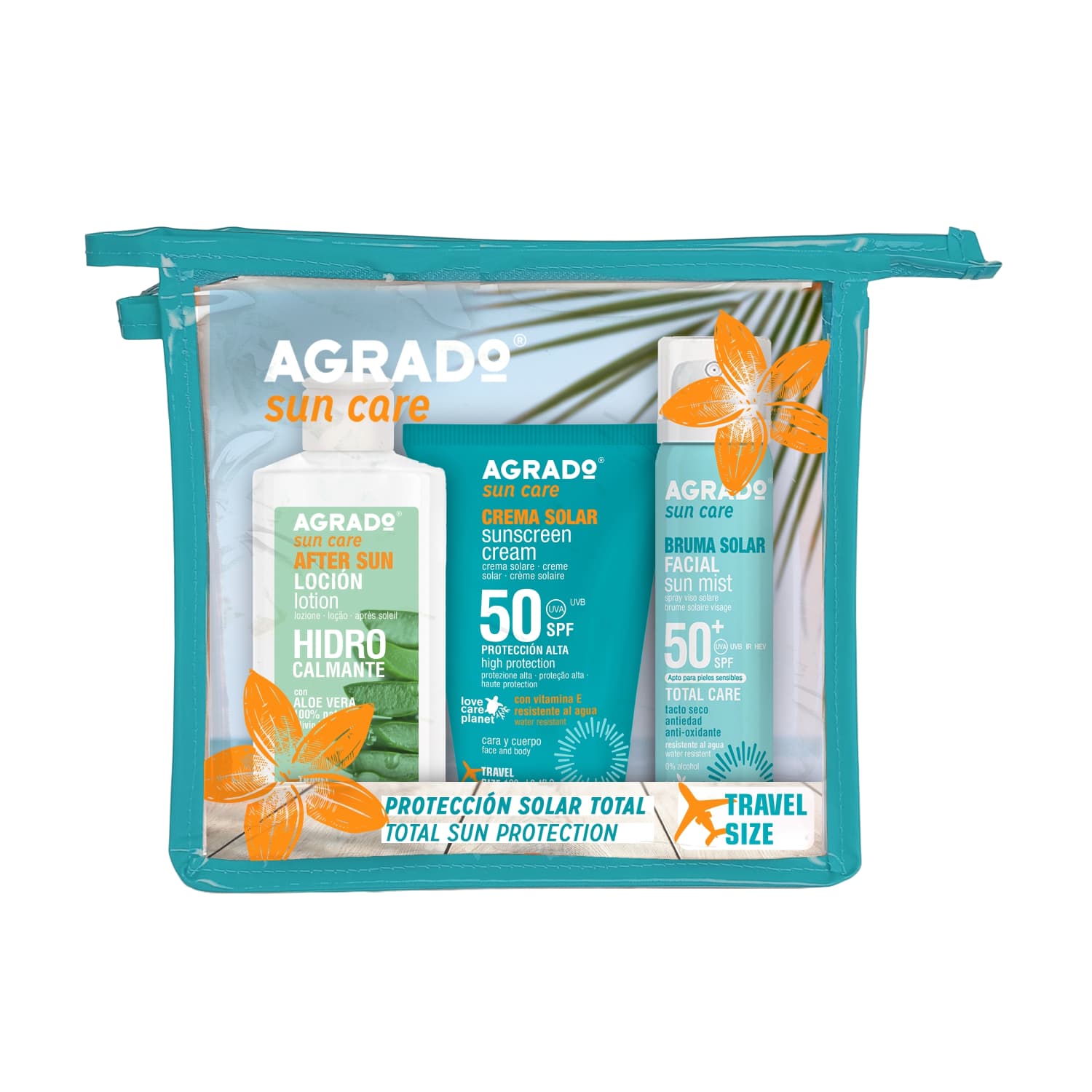 Reisikomplekt Agrado päikes. 100ml+100ml+75ml