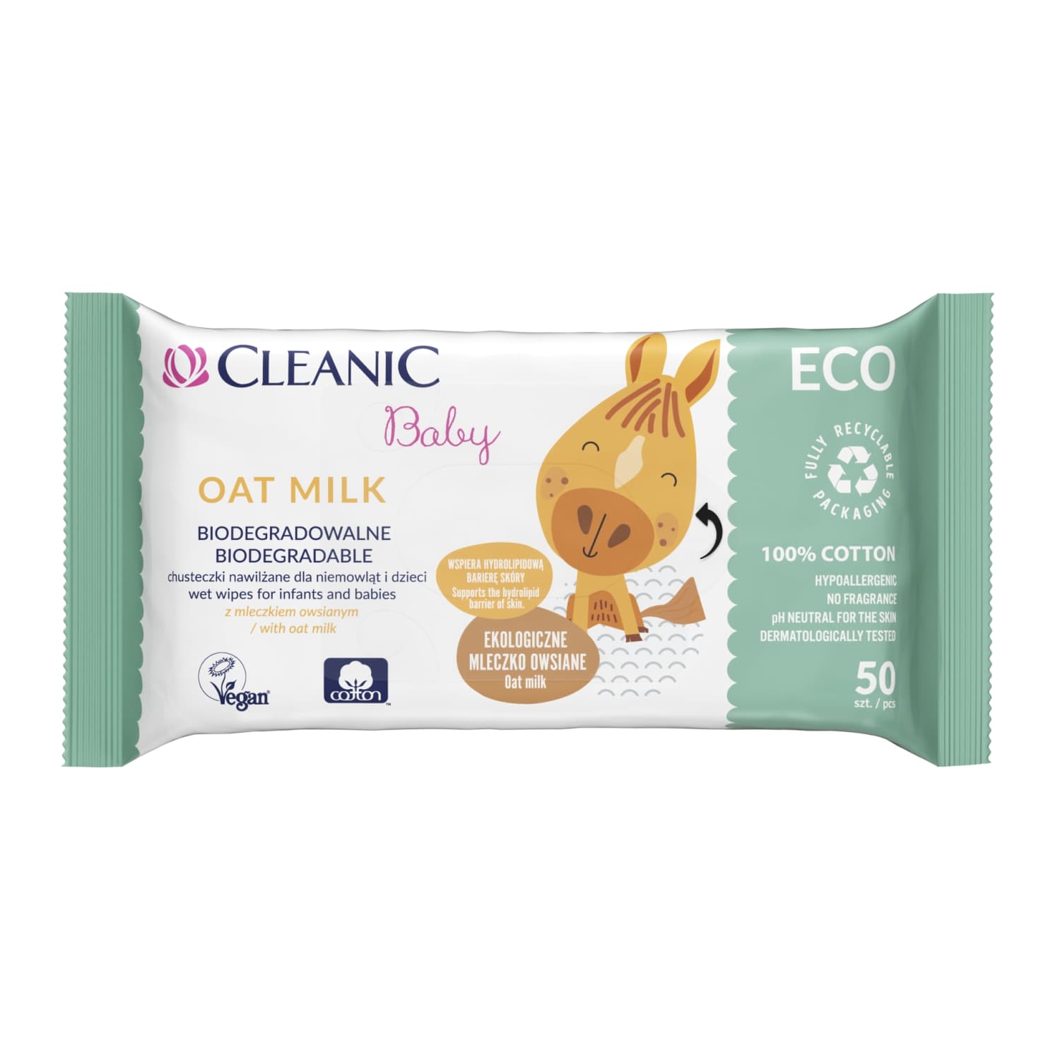 Drėgnos servet. CLEANIC ECO OAT MILK, 50 vnt