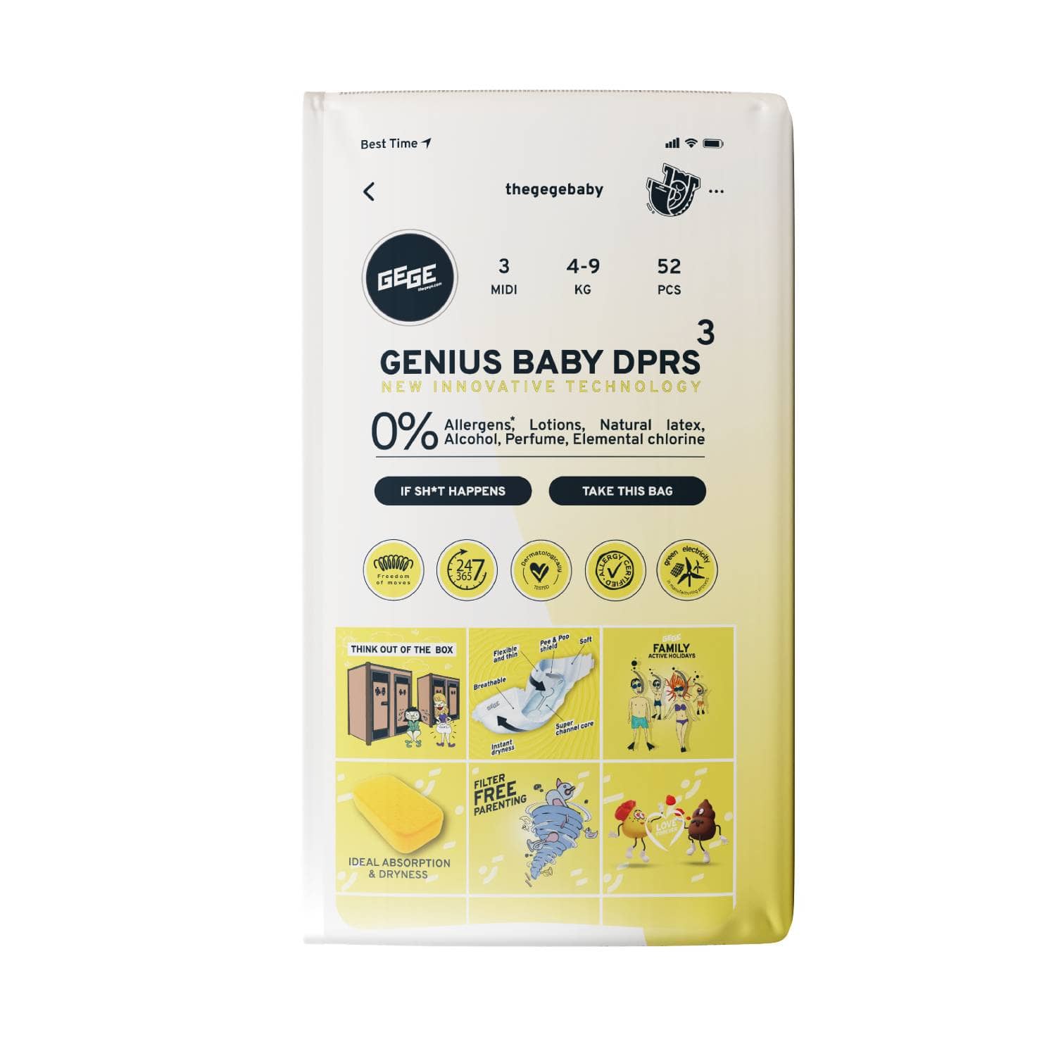 Autiņbiksītes Gege Premium MIDI 4-9kg 52gab.