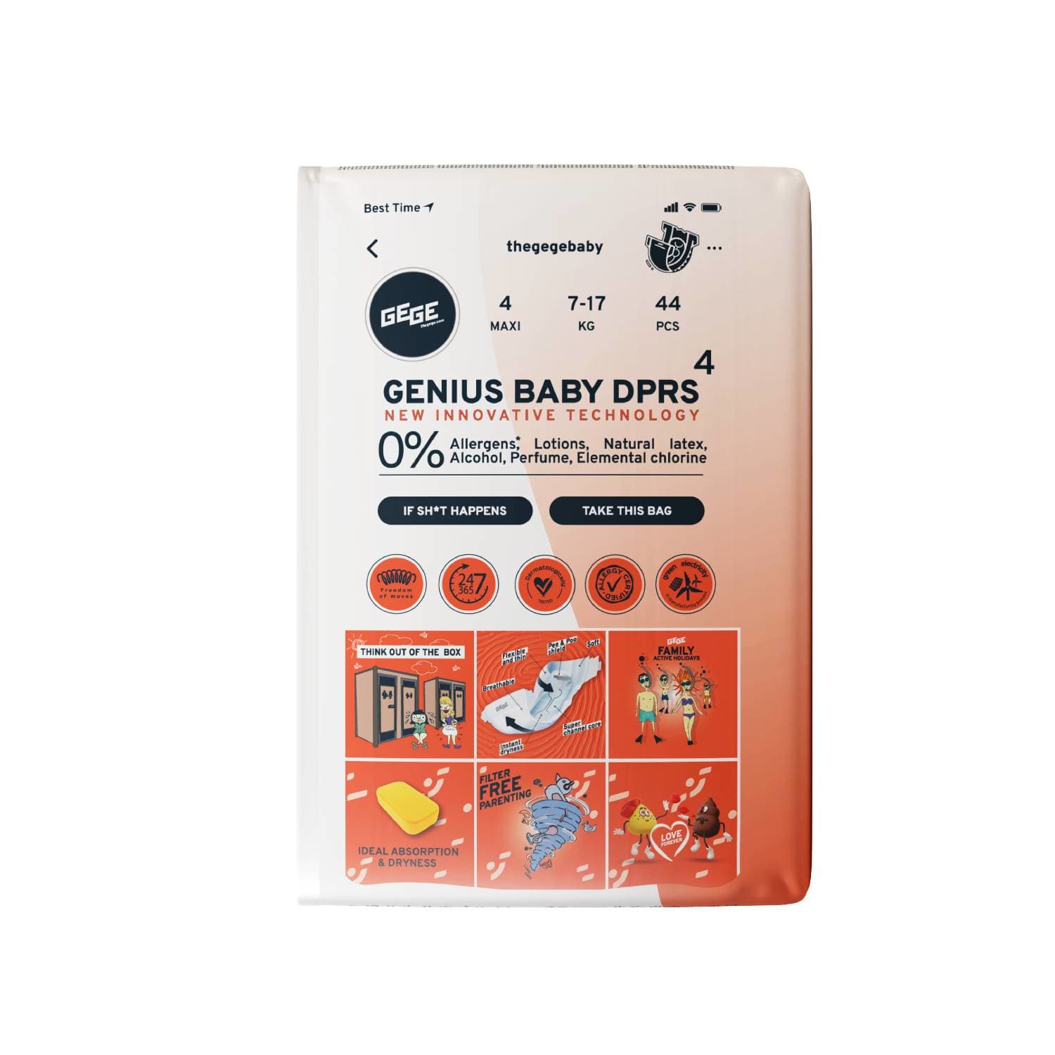 Autiņbiksītes Gege Prem. MAXI 4 7-14kg 44gab.