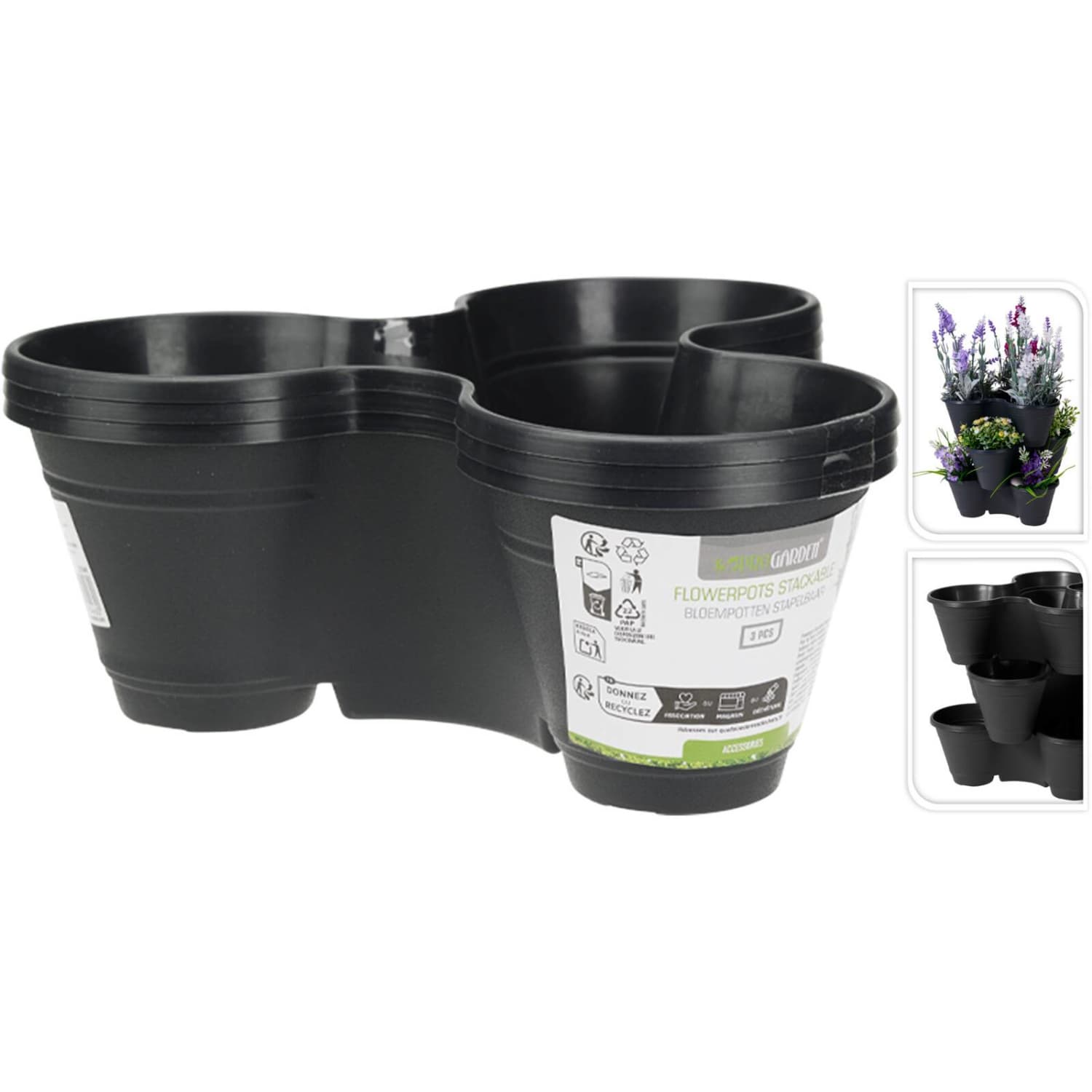 3 sudedamųjų vazonų rinkinys, juodas, SG26