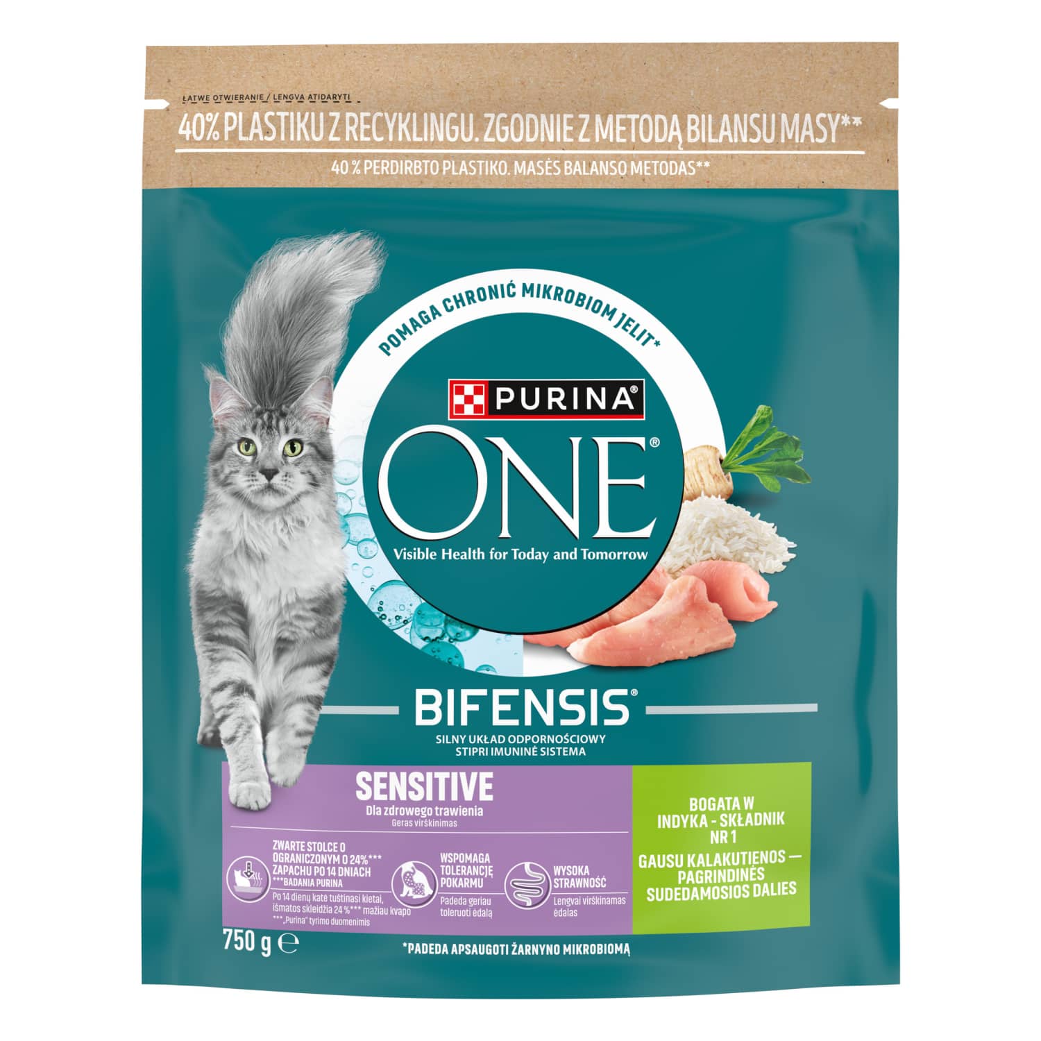 Kaķu bar.Purina One Sensit. ar tīt., rīs.750g