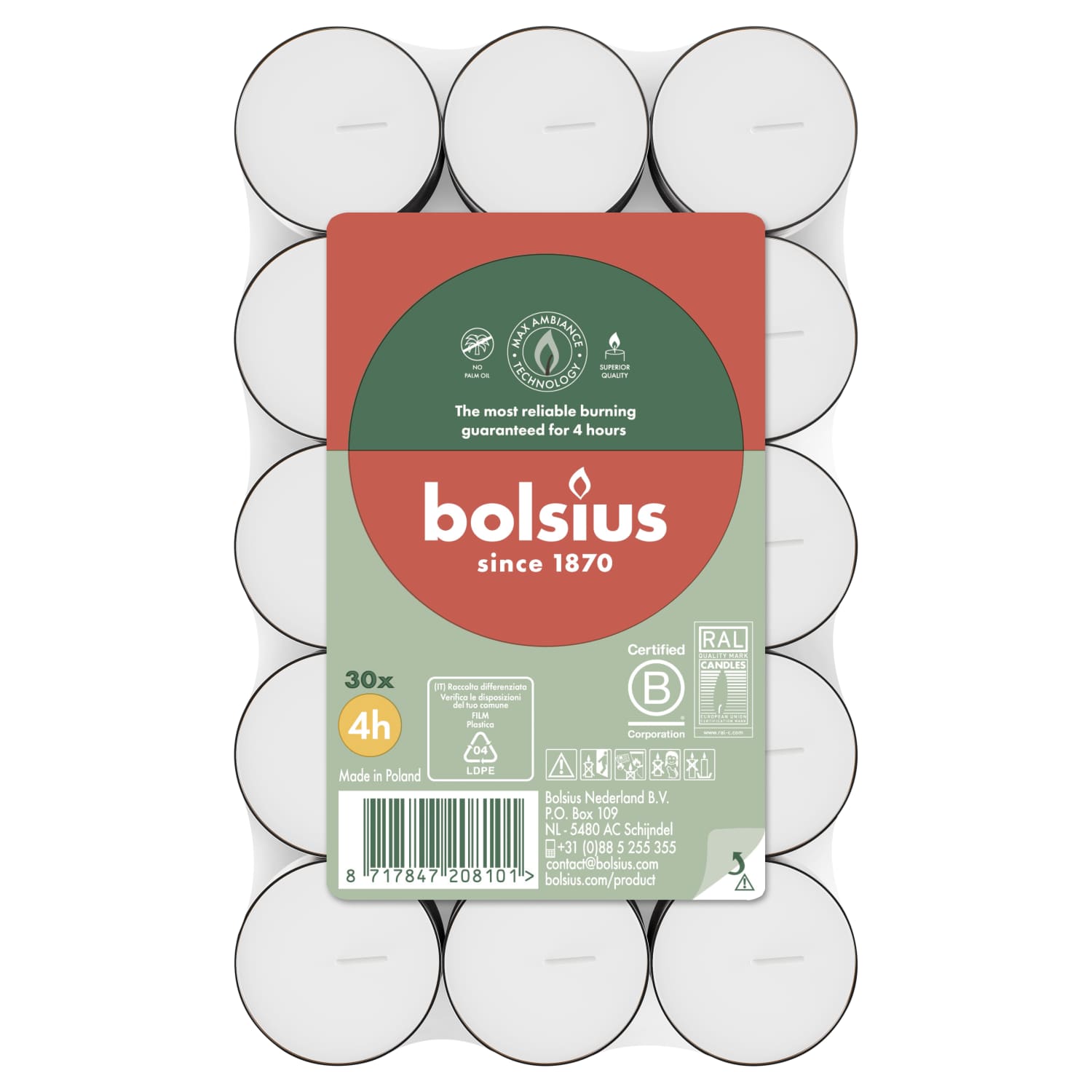 Arbatinės žvakutės BOLSIUS, 30 vnt., 4 h