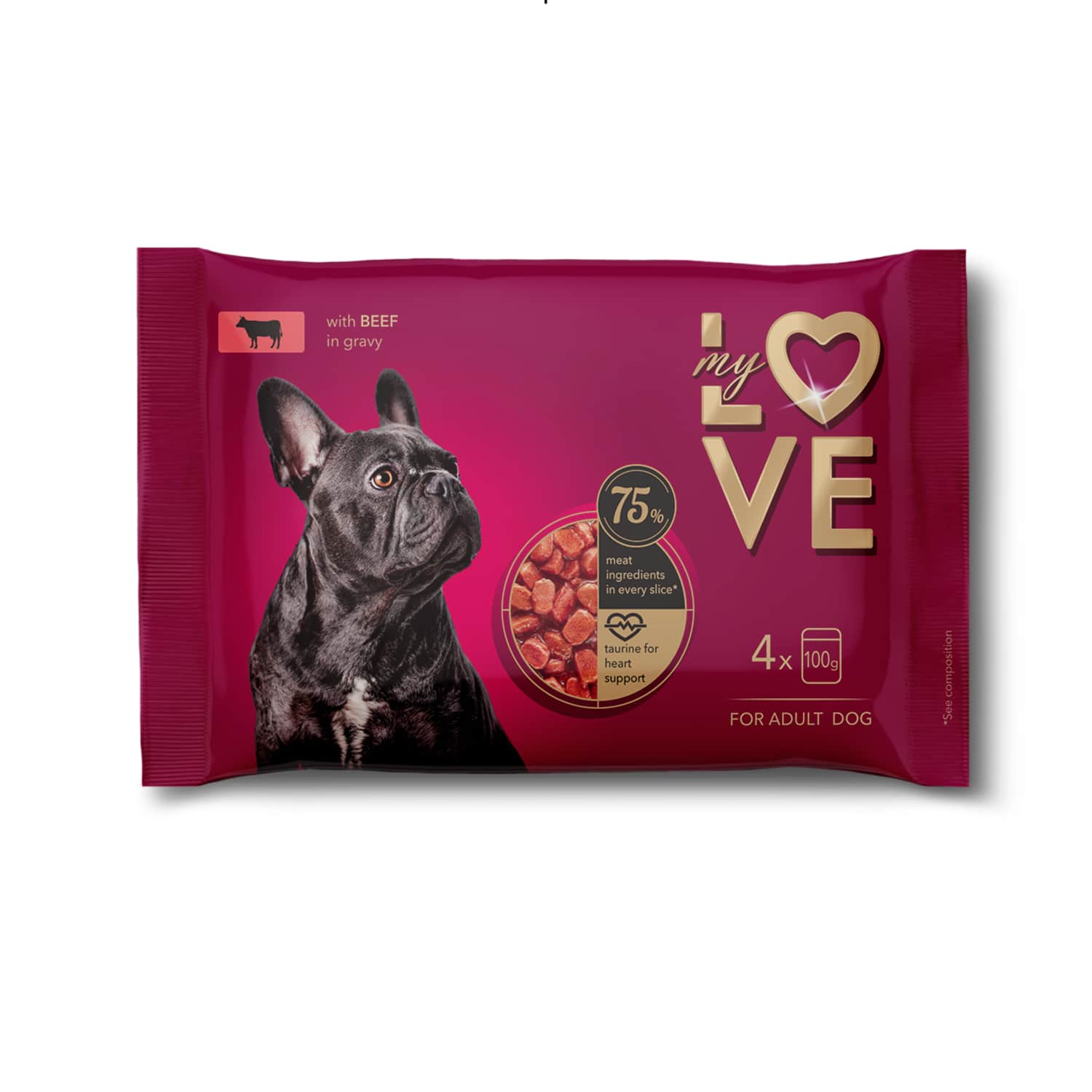 Šunų ėdalas su jautiena MY LOVE, 4 x 100 g
