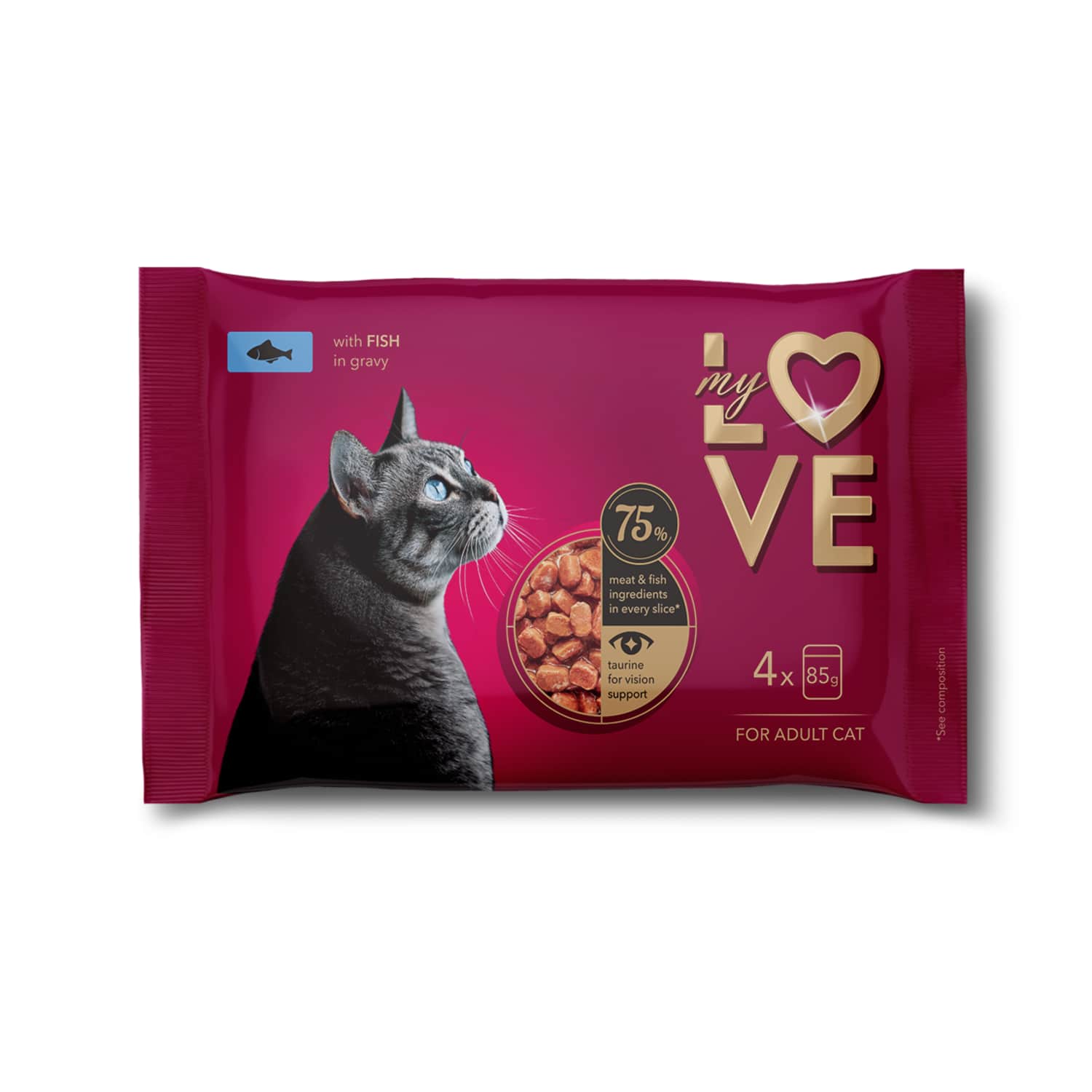 Kačių ėdalas su žuvimi pad. MY LOVE, 4 x 85 g