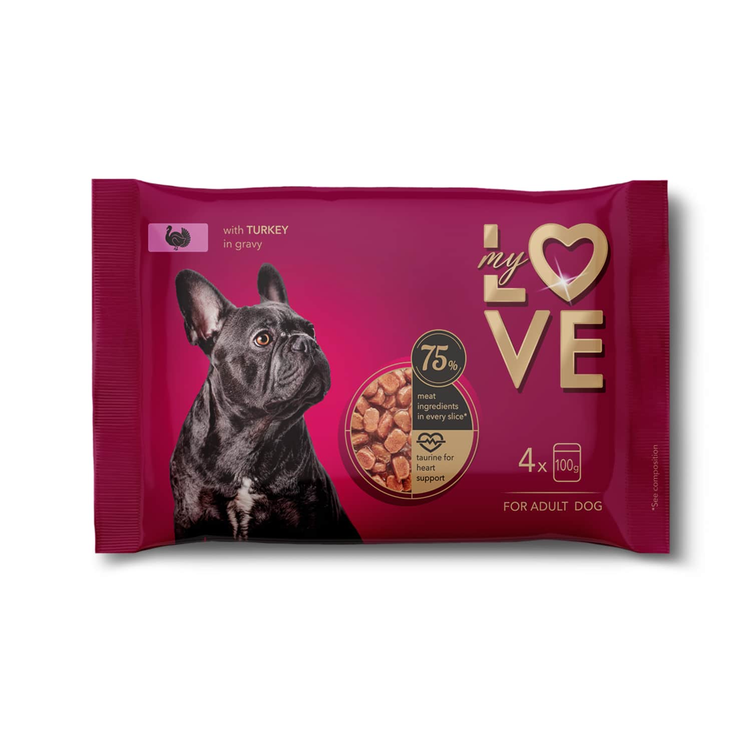 Šunų ėdalas su kalakutiena MY LOVE, 4 x 100 g