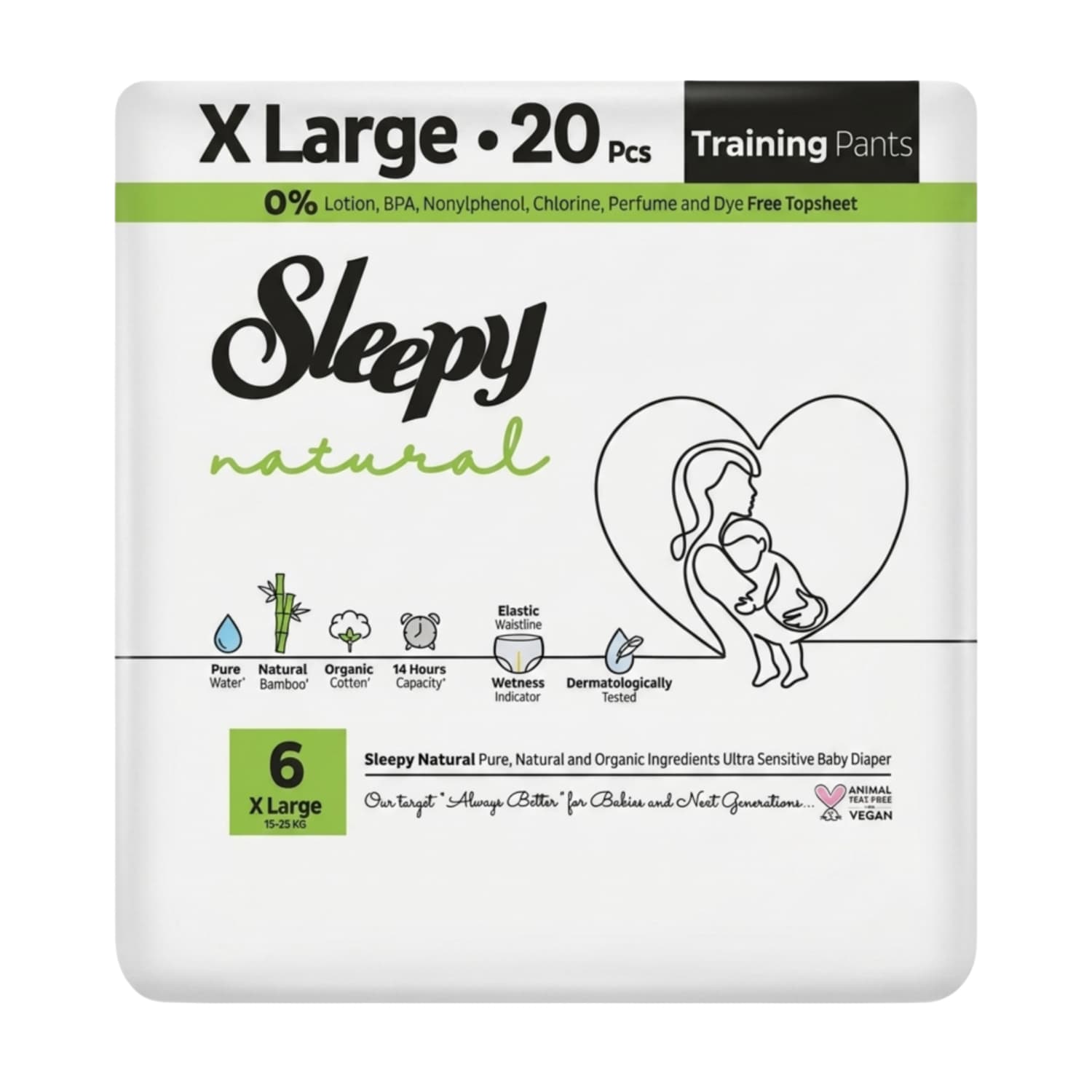 Autiņbiksītes Sleepy Natural Pants XL 20 gab.