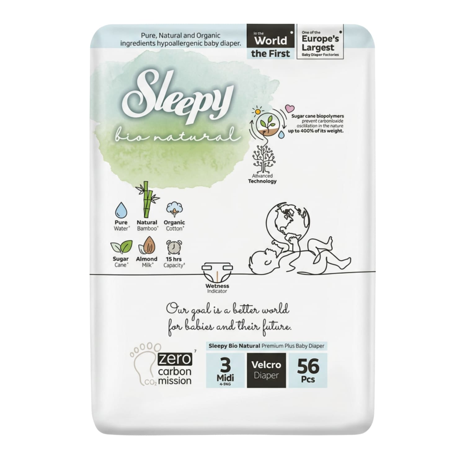Autiņbiksītes Sleepy BIO Natural Midi 56 gab.