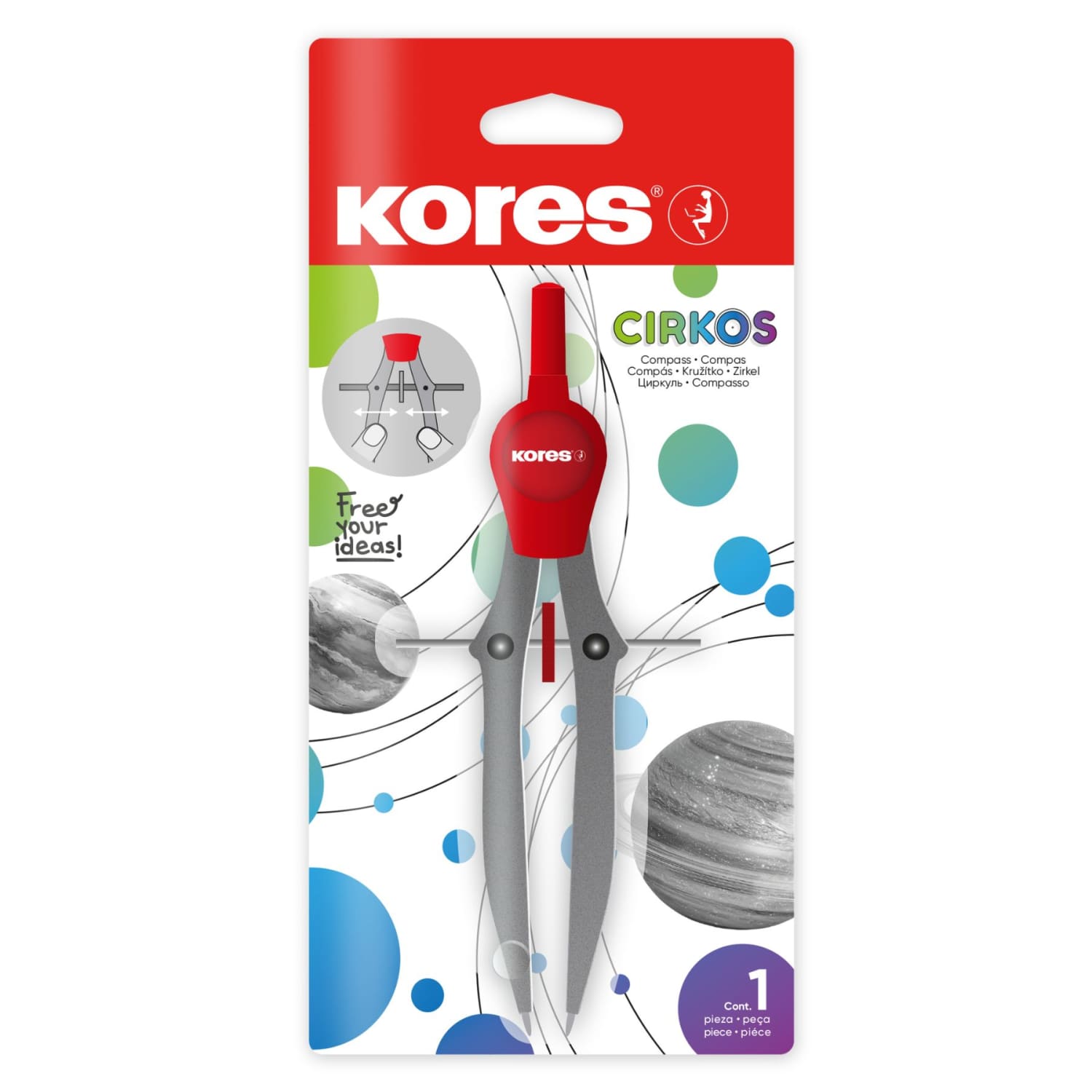 Kompasas KORES CIRKOS, plastik., 1 vnt.