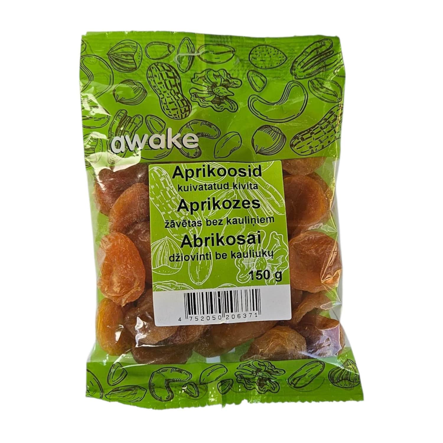 Džiovinti abrikosai be kauliukų AWAKE, 150 g
