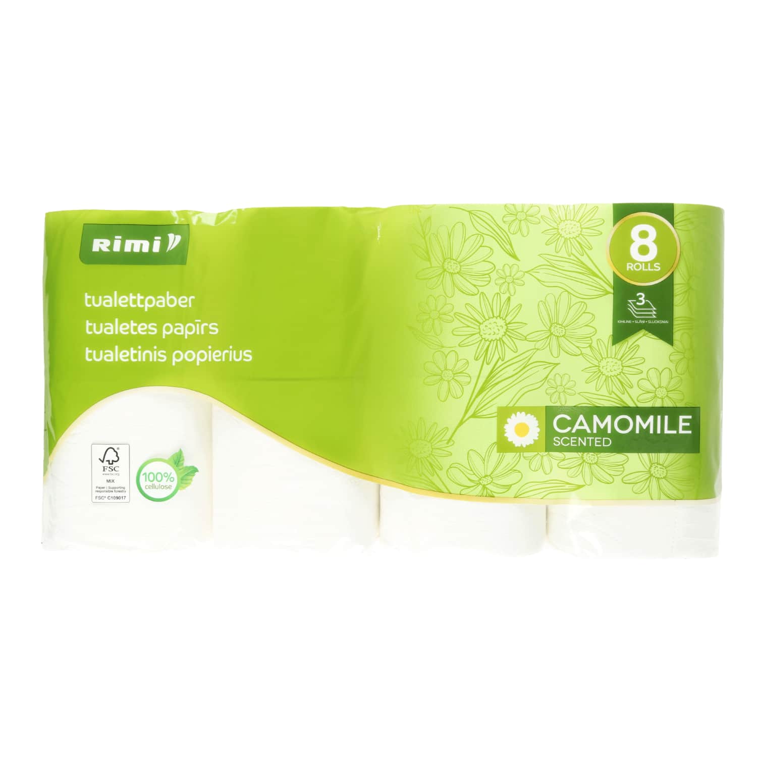 Tualetes papīrs Rimi Camomile 3slāņi, 8ruļļi