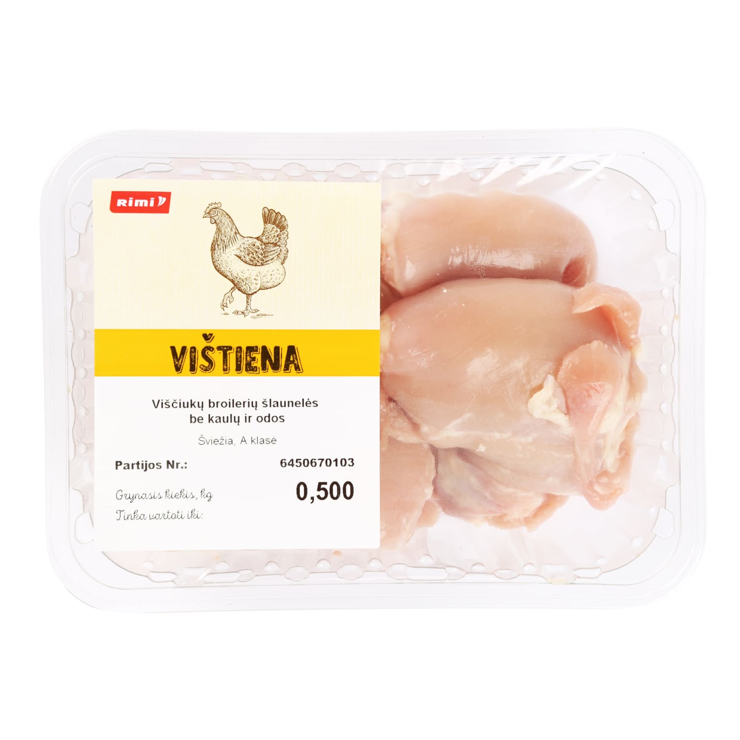 Višč. šl. mėsa be k., odos RIMI, A kl. 500 g