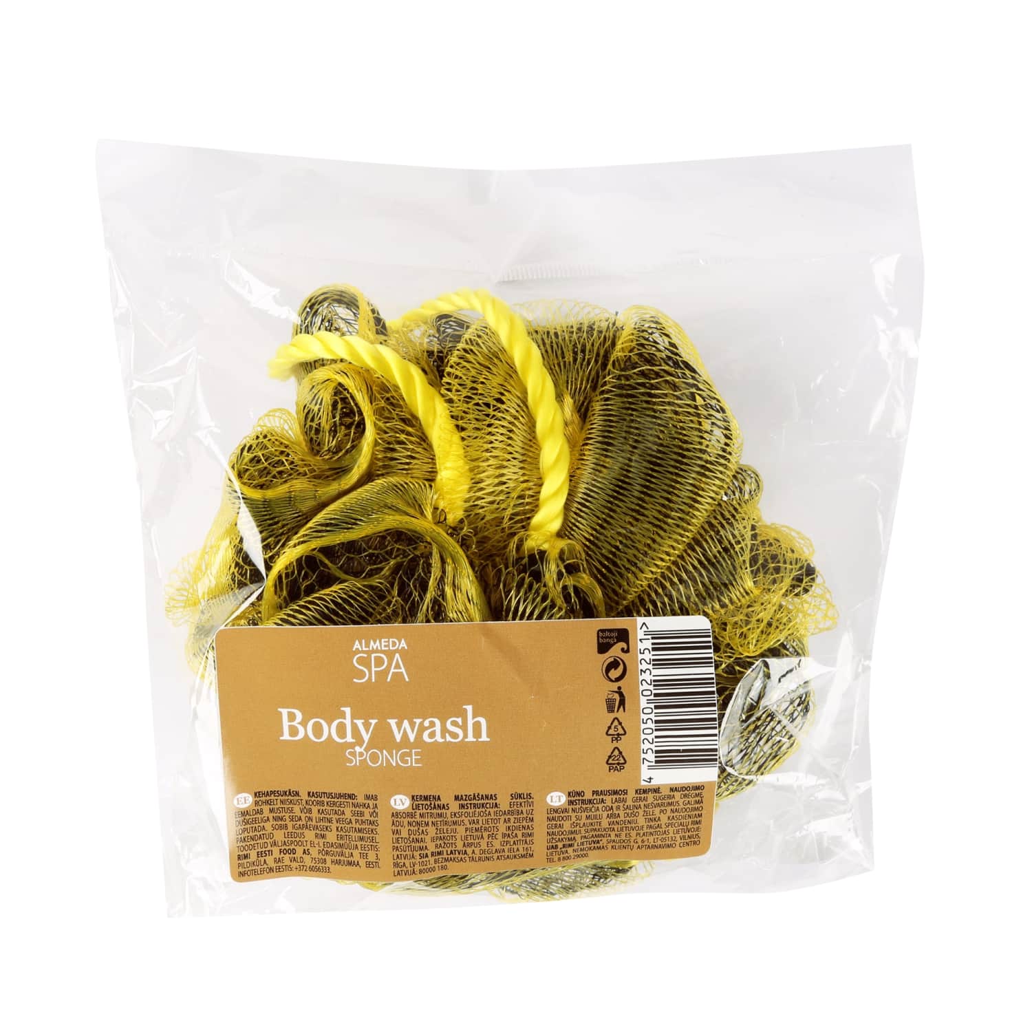 Ķermeņa mazg. sūklis Almeda Spa dzeltens 1gb