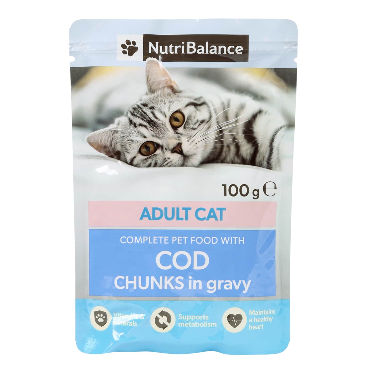 Kaķu barība Nutribalance gabal. ar mencu 100g