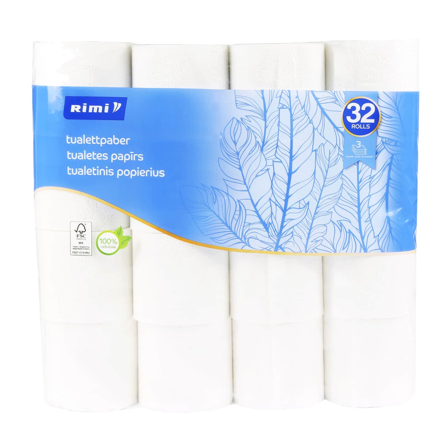 Tualetes papīrs Rimi 32 ruļļi, 3slāņi, 140sl.