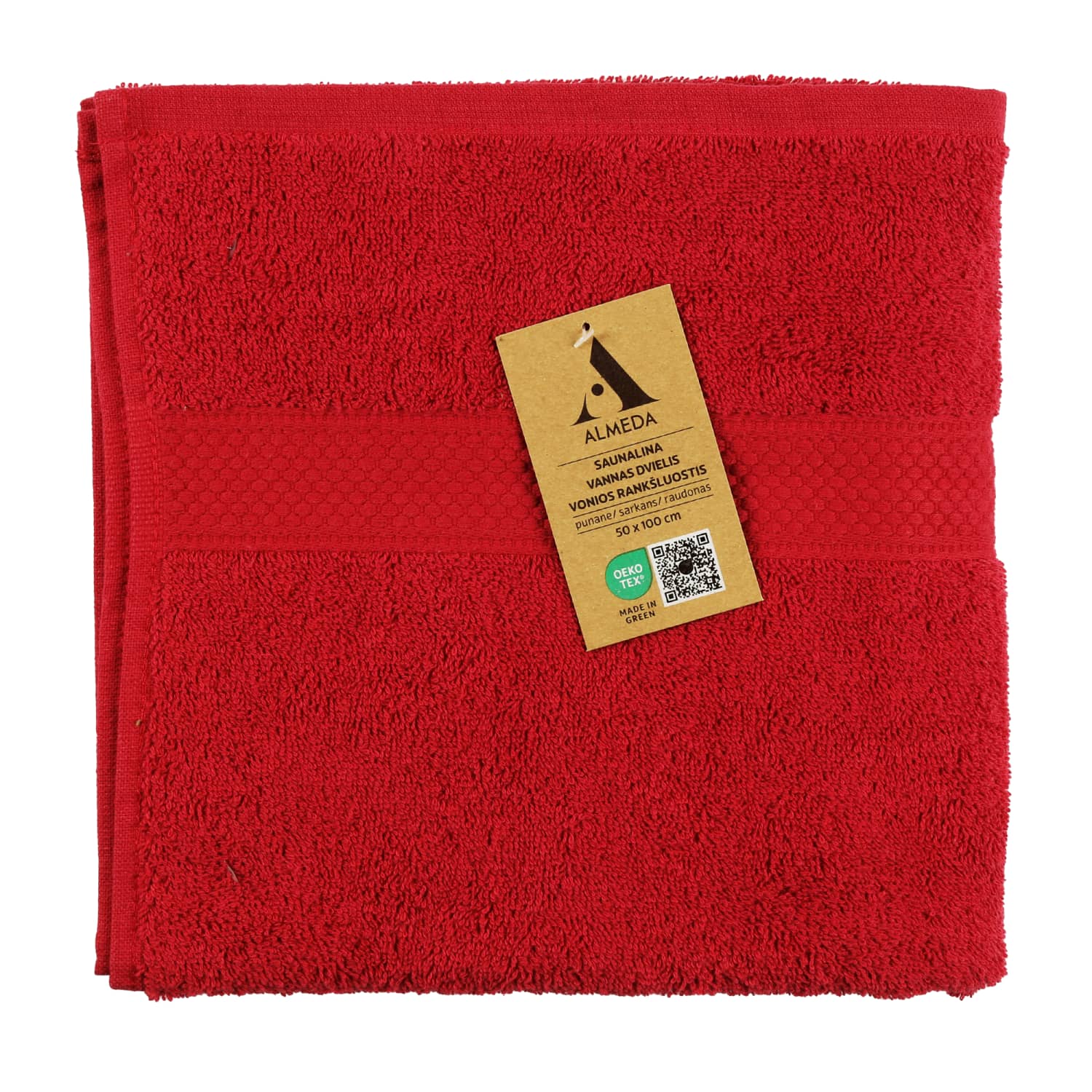 Rankšluostis ALMEDA, raudonas, 50x100cm
