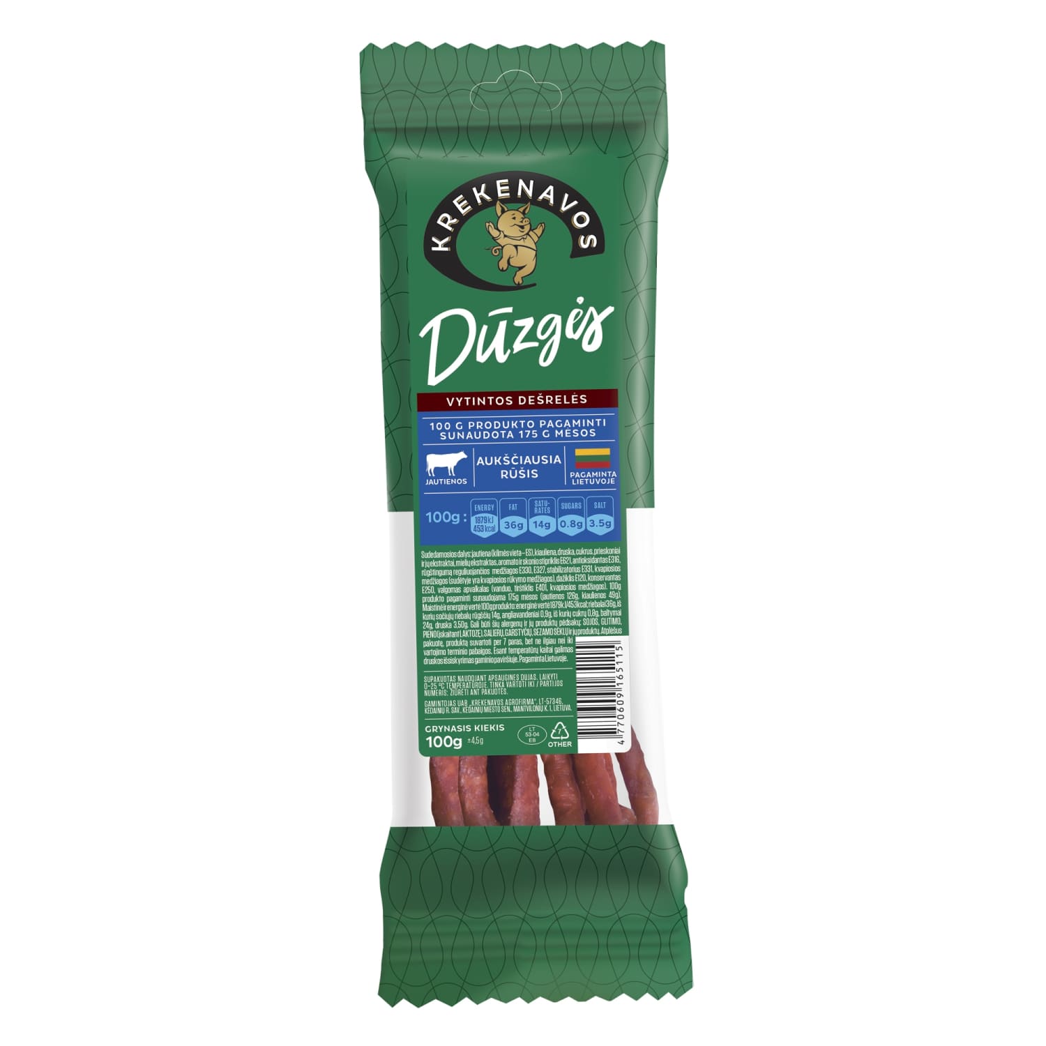 Rimi – akcija / nuolaida: Vytint. jautienos dešrelės DŪZGĖS, a. r. 100g