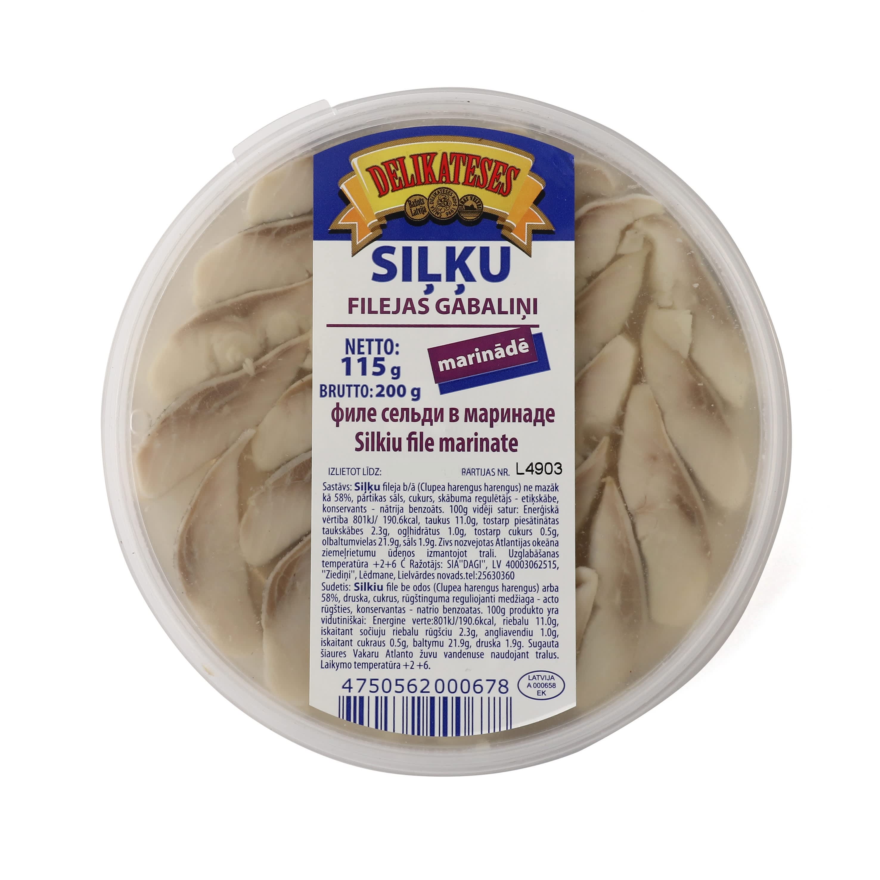 Siļķu filejas gabaliņi marinādē 200g/115g