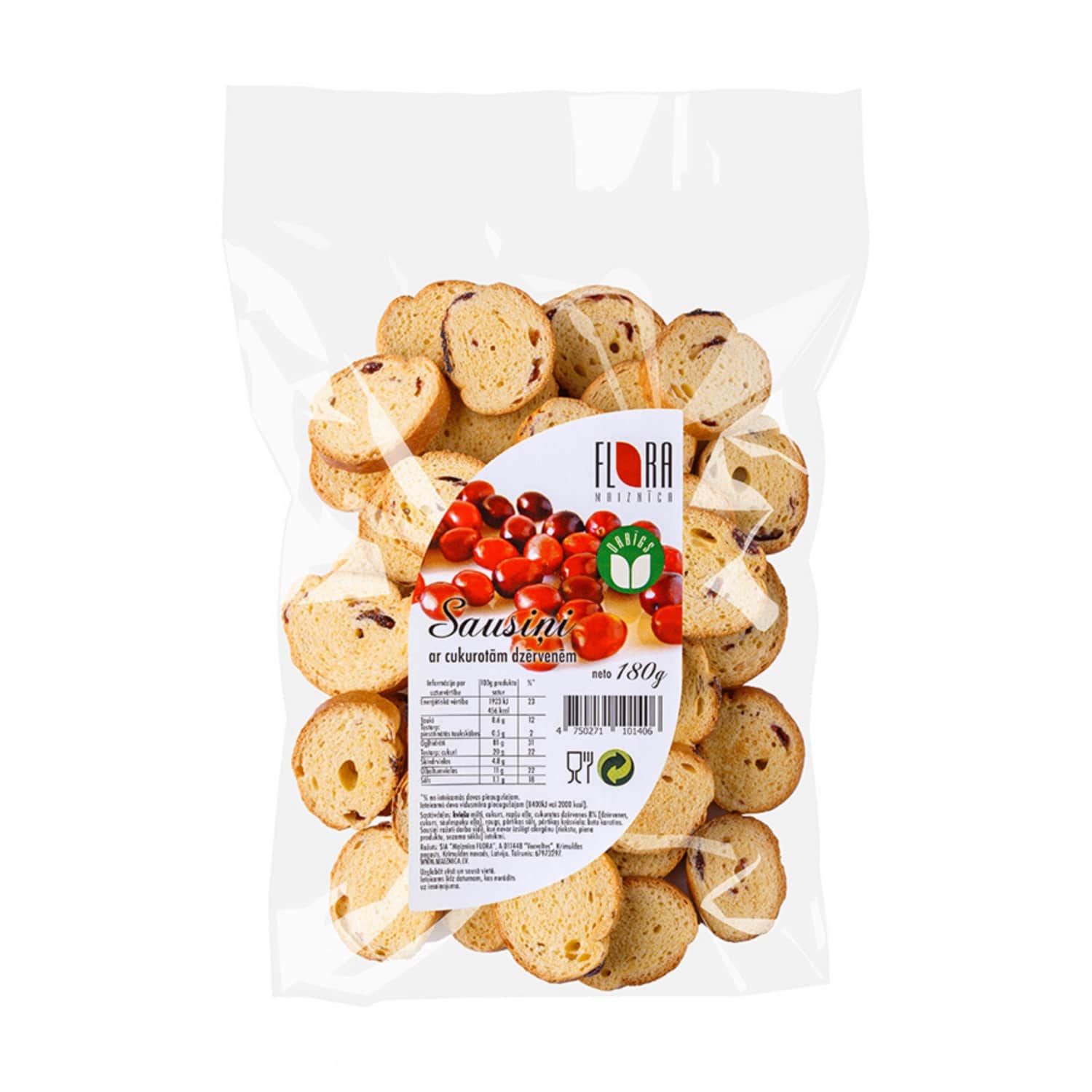 Sausiņi Flora ar cukurotām dzērvenēm 180g