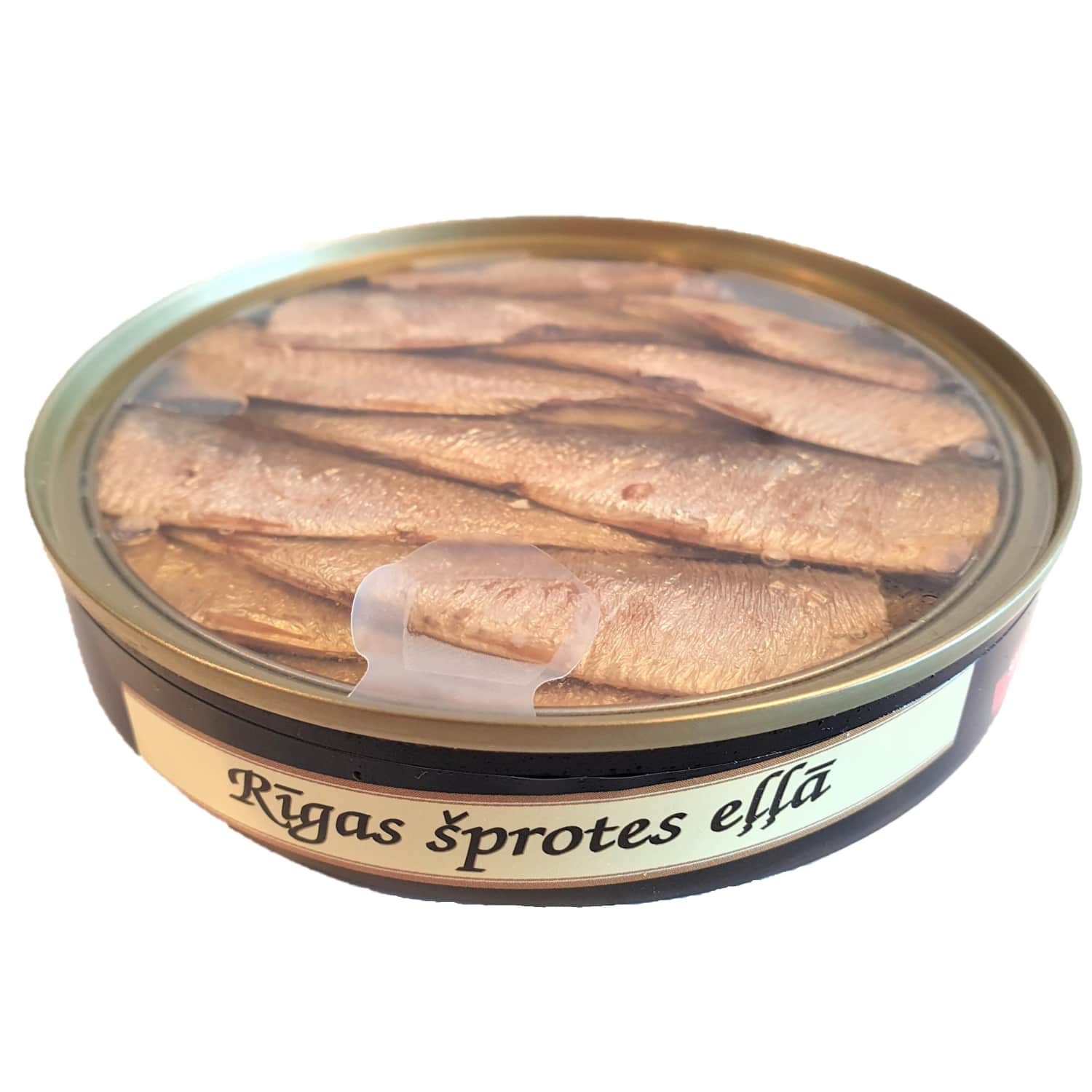 Šprotes Rīgas eļļā, ar caursp. vāku 120g/84g