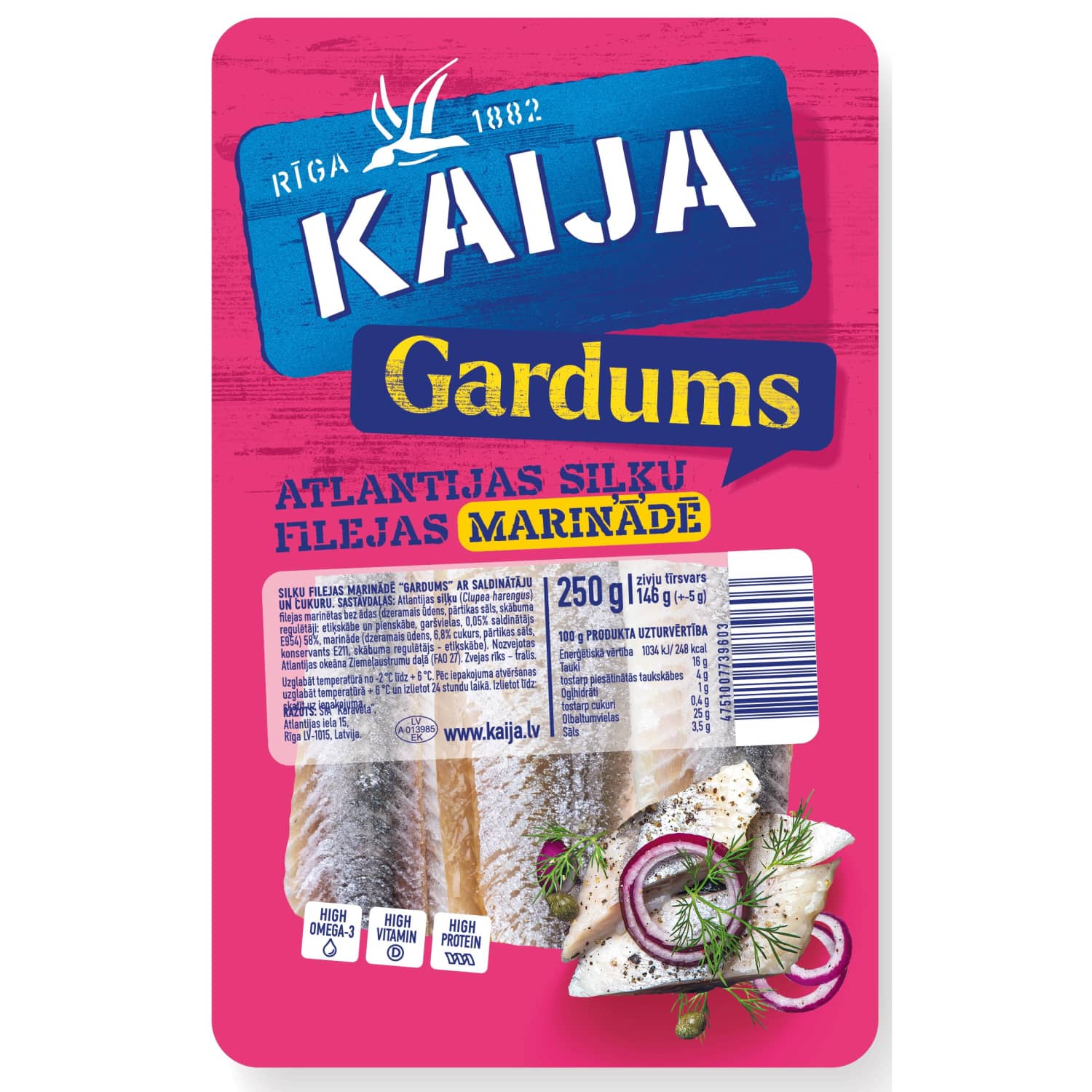 Siļķu filej. Kaija marin. ar saldin.250g/145g
