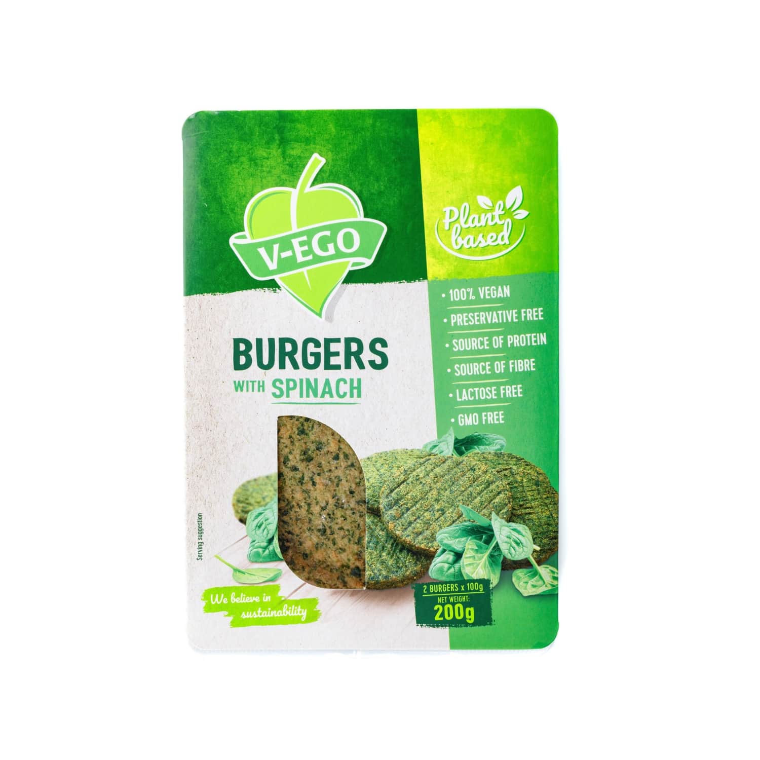 Vegānu burgeri V-ego ar spinātiem 200g