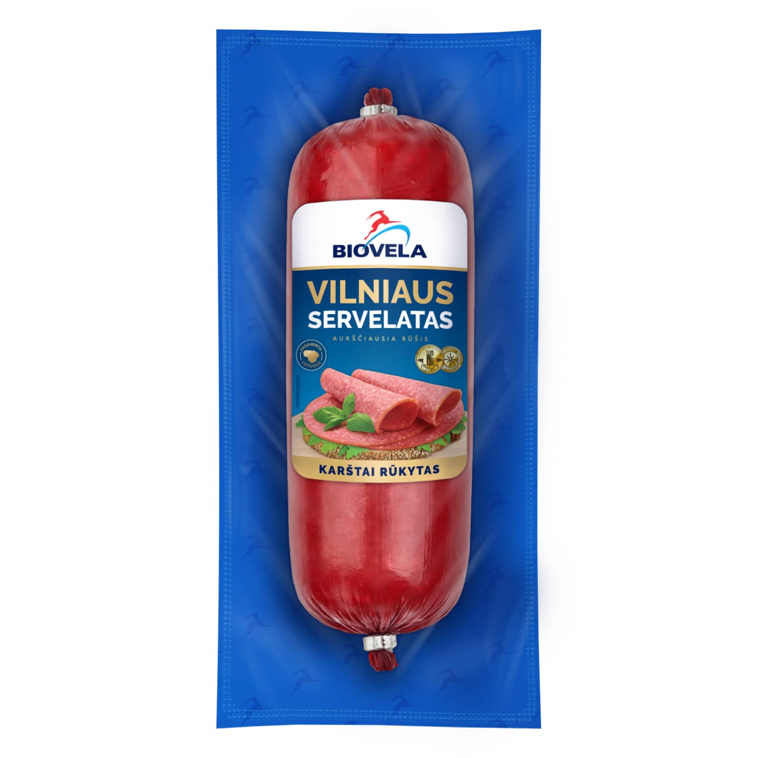 Rimi – akcija / nuolaida: Karštai rūkyta dešra servelatas BIOVELA, 280g