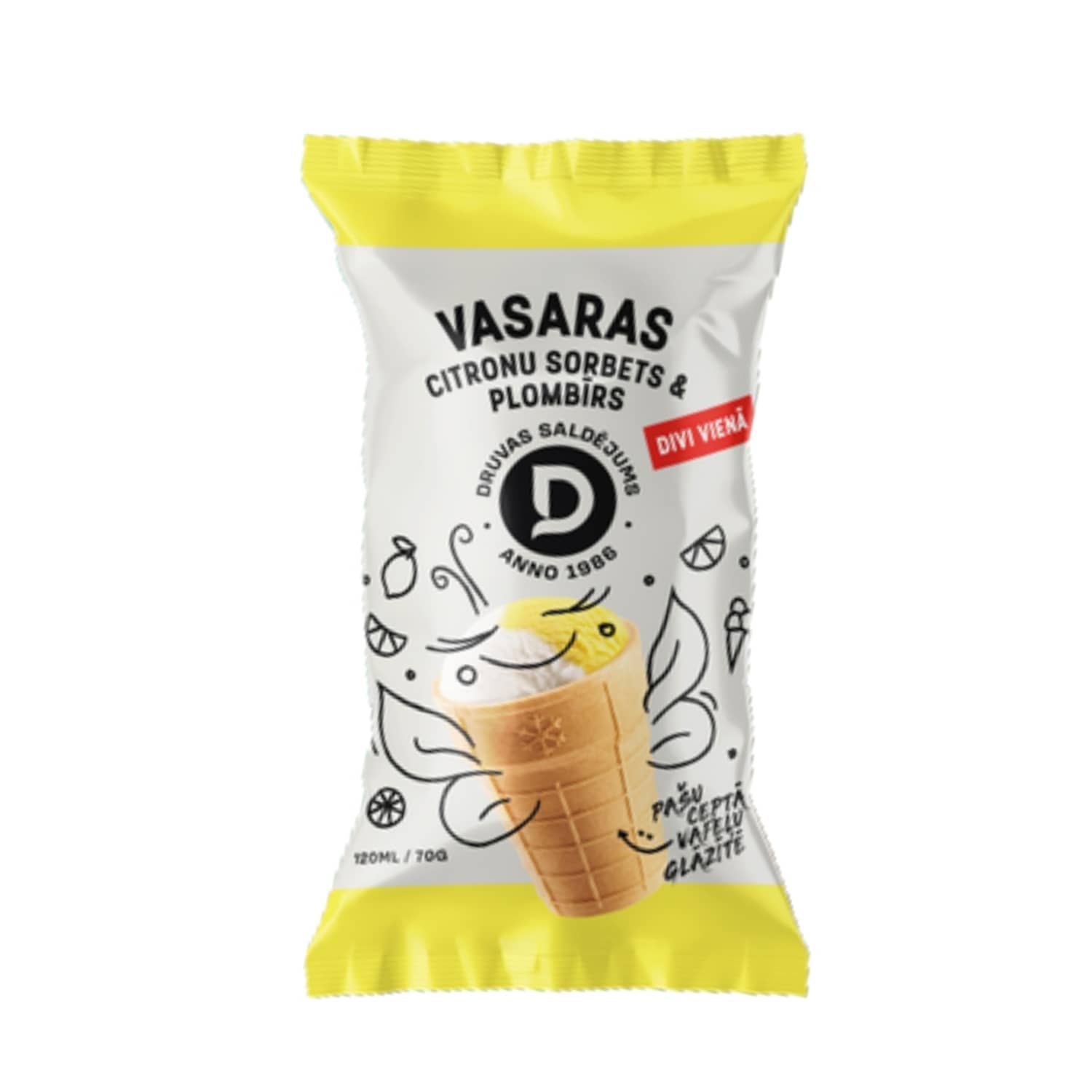Citronu sorbeta-plombīra saldējums 120ml/70g