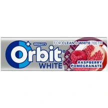 Becukrė aviečių ir granatų skonio kramtomoji guma ORBIT WHITE, 14 g