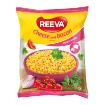 Greitai paruošiami makaronai REEVA, sūrio ir šoninės skonio, 60 g