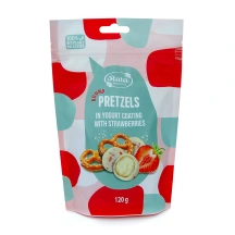 Rutuliukai PRETZELS su jogurtiniu glaistu ir braškėmis, 120 g