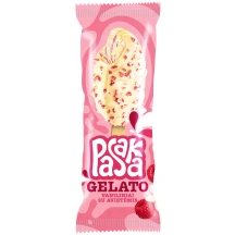 Valgomieji vaniliniai grietininiai ledai PASAKA GELATO, su aviečių įdaru ir jogurtiniu glaistu, su aviečių gabaliukais, 102 ml / 82 g