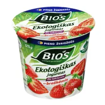 Ekologiškas jogurtas be laktozės su braškėmis BIOS, 3,1 % rieb., 125 g
