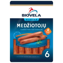 Karštai rūkytos MEDŽIOTOJŲ dešrelės BIOVELA, a. r., 250 g