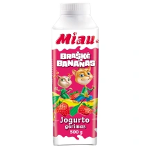 Jogurto gėrimas MIAU su braškėmis ir bananais, 1,4 % rieb., 500 g