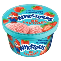 Braškių skonio plombyras NYKŠTUKAS, dėžutėje, be laktozės, 800 ml / 400 g