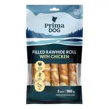 Įdarytas apdorotas odos suktinis su vištiena PrimaDog,13cm,5vnt,180g