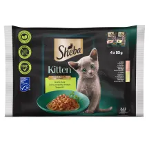 Konservuotas kačių ėdalo, įvairių skonių padaže SHEBA KITTEN, 4x85 g
