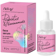 Veido serumas su niacinamidu mišriai ir riebiai odai KILIG PROBIOTICS, 30 ml